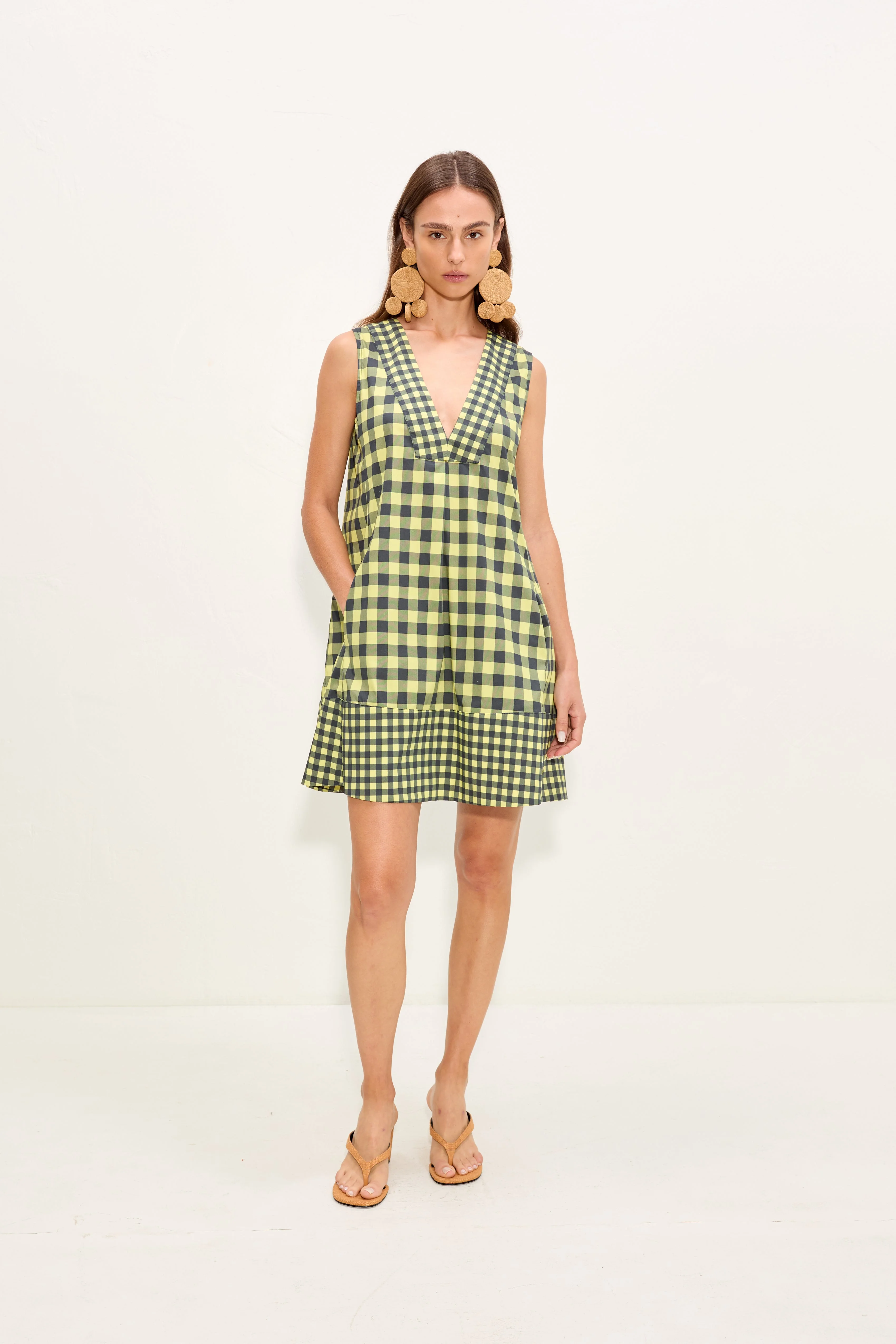 Mar Poplin Mini Dress In Peridot/Ebony Gingham - 1