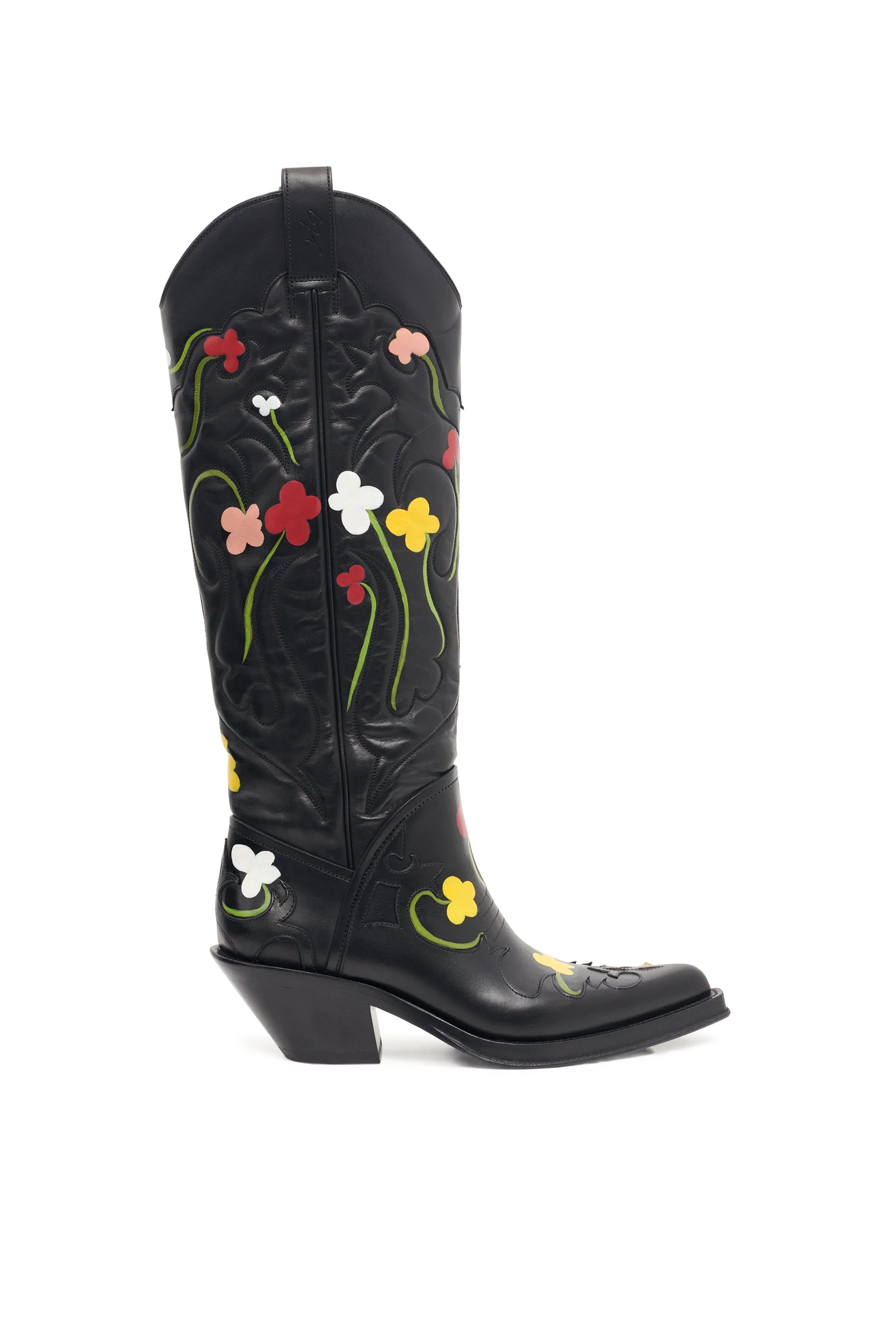 Hand Painted Capitana Cowboy Boot in Floral Multi Leather - 1