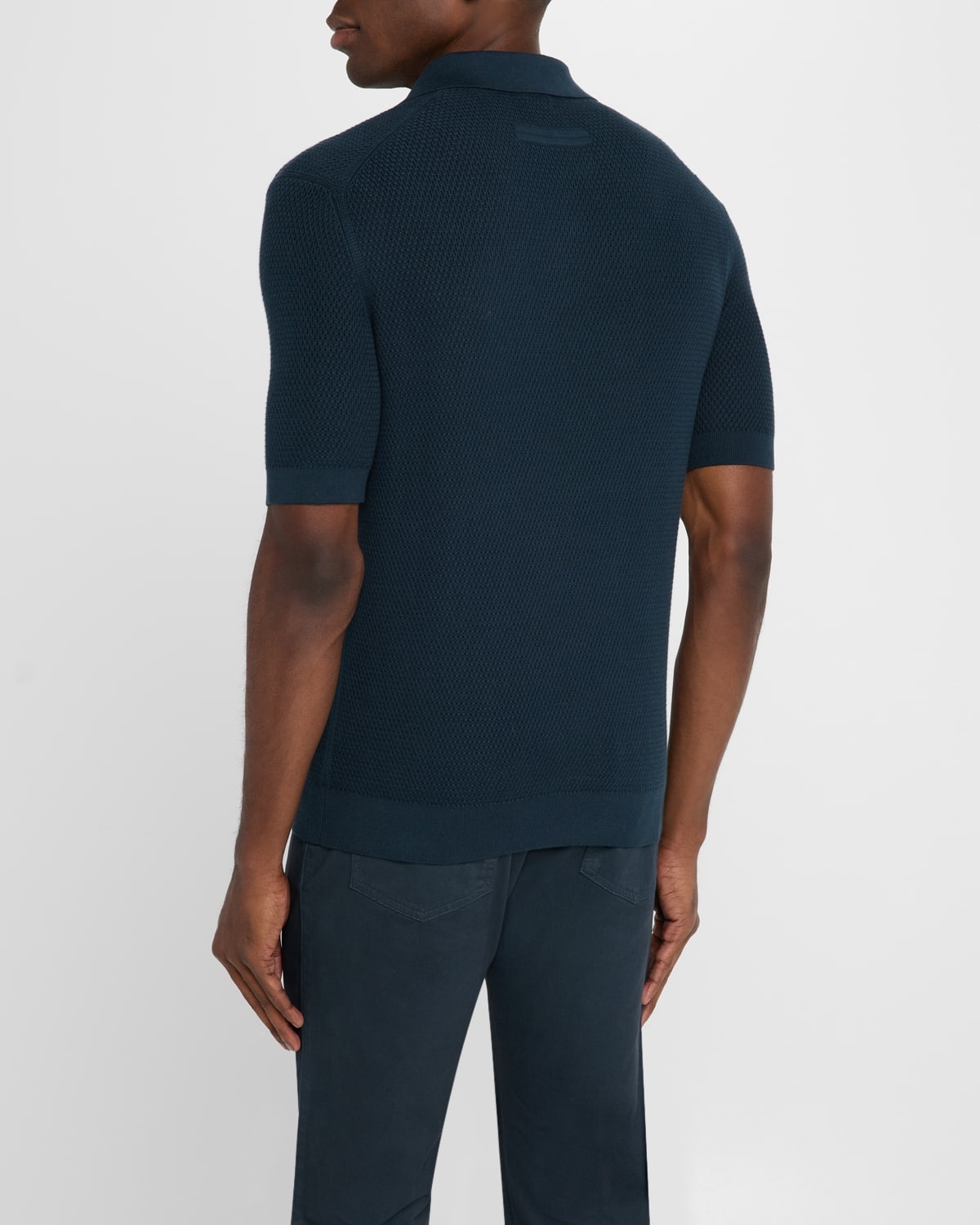 Men's Cotton Textured Johnny-Collar Polo Sweater - 3
