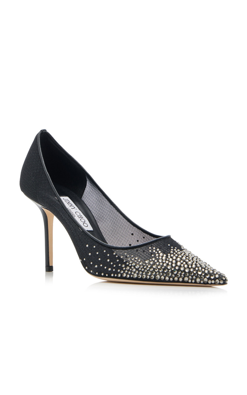 Love Crystal-Embellished Mesh Pumps black 5