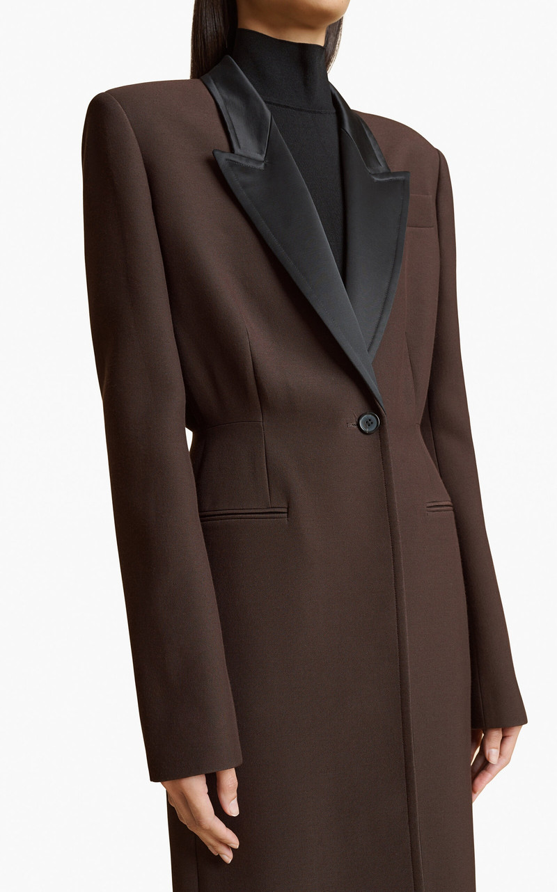 Bellow Satin-Trimmed Suiting Coat brown 5