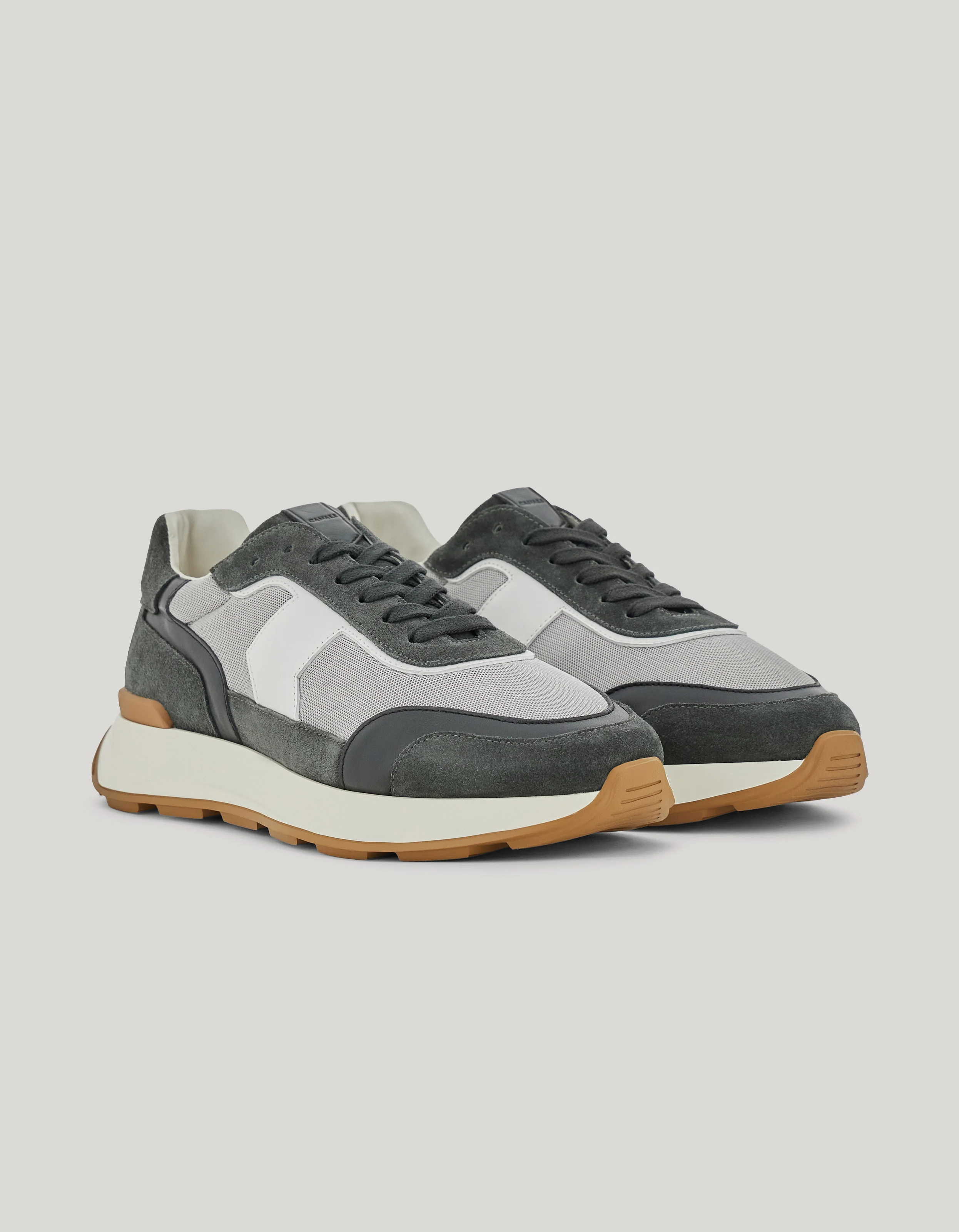 GRAY TECHNICAL FABRIC AND LEATHER RUNNER SNEAKERS - 1