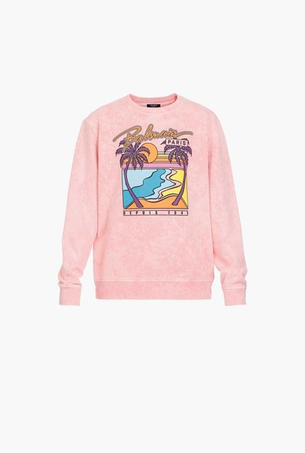 Pink cotton sweatshirt with multicolor Balmain logo - 1