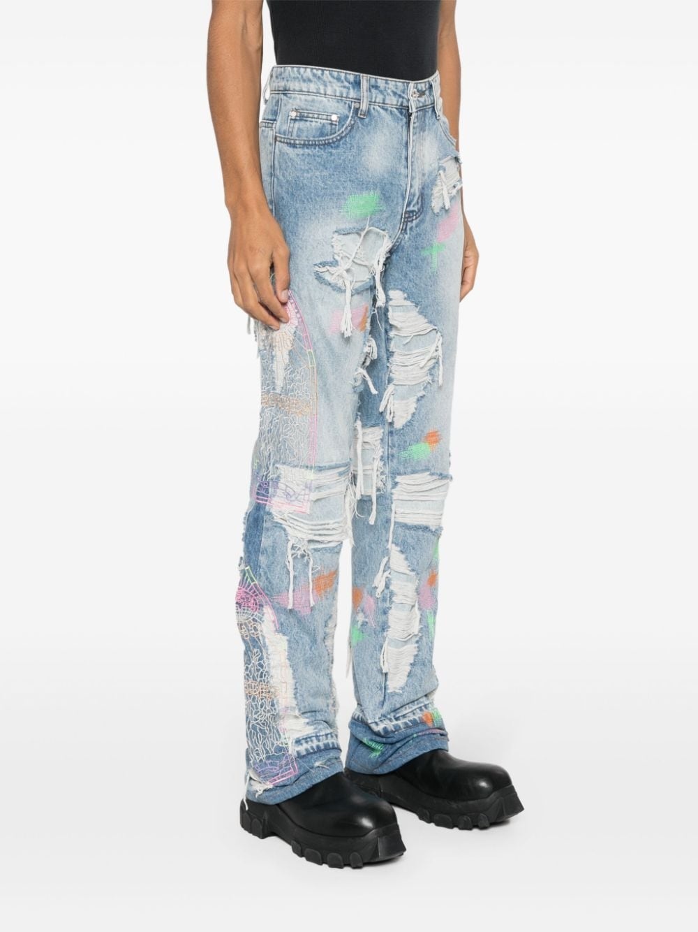 Technicolor-embroidered straight jeans - 3