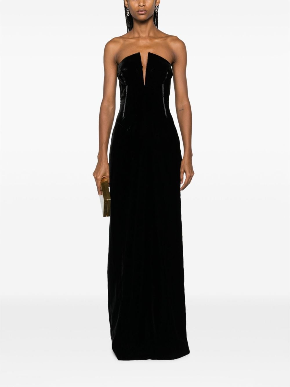 bustier strapless velvet gown - 2