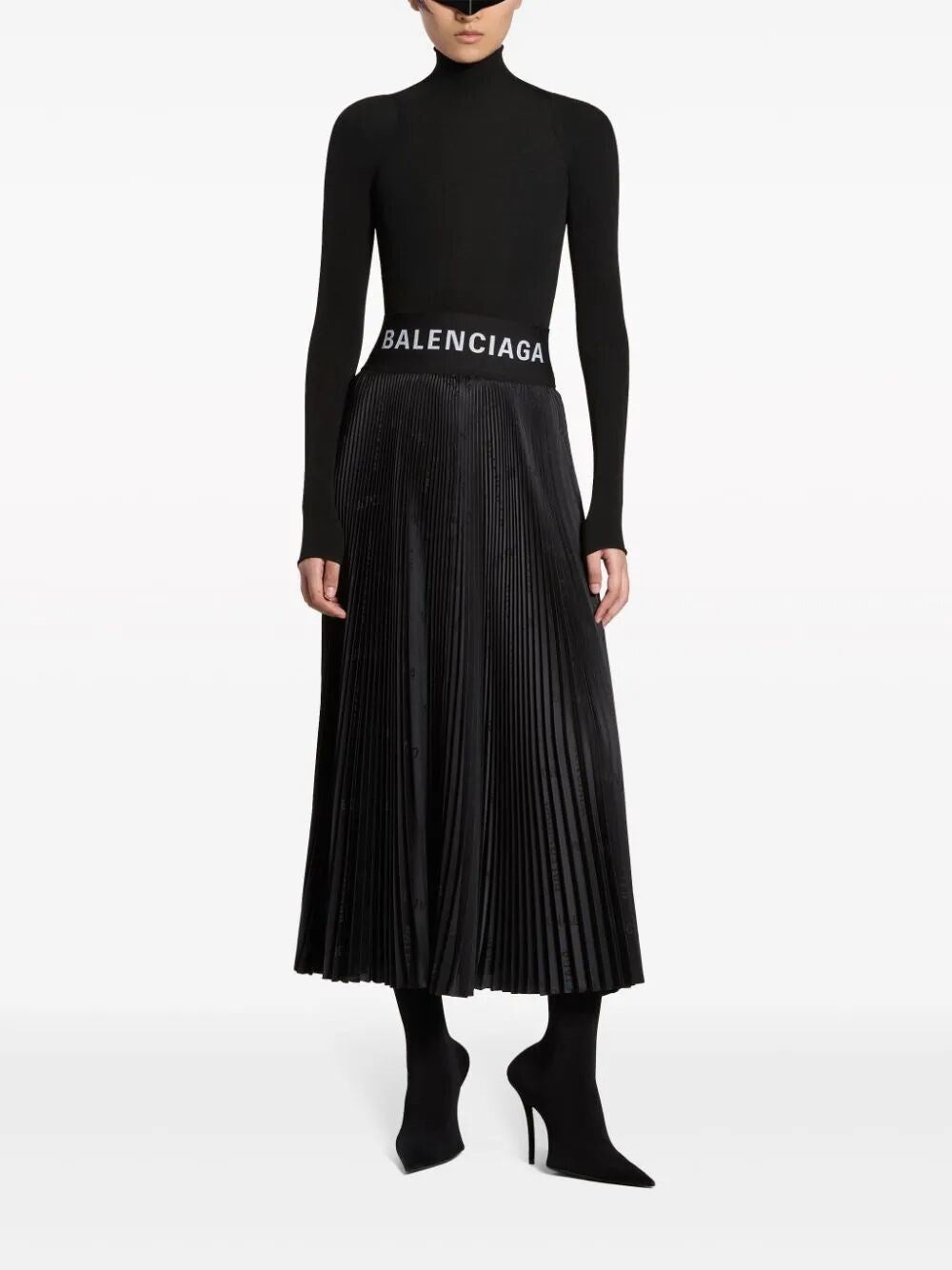 Balenciaga Women Pleated Logo-Jacquard Midi Skirt - 2