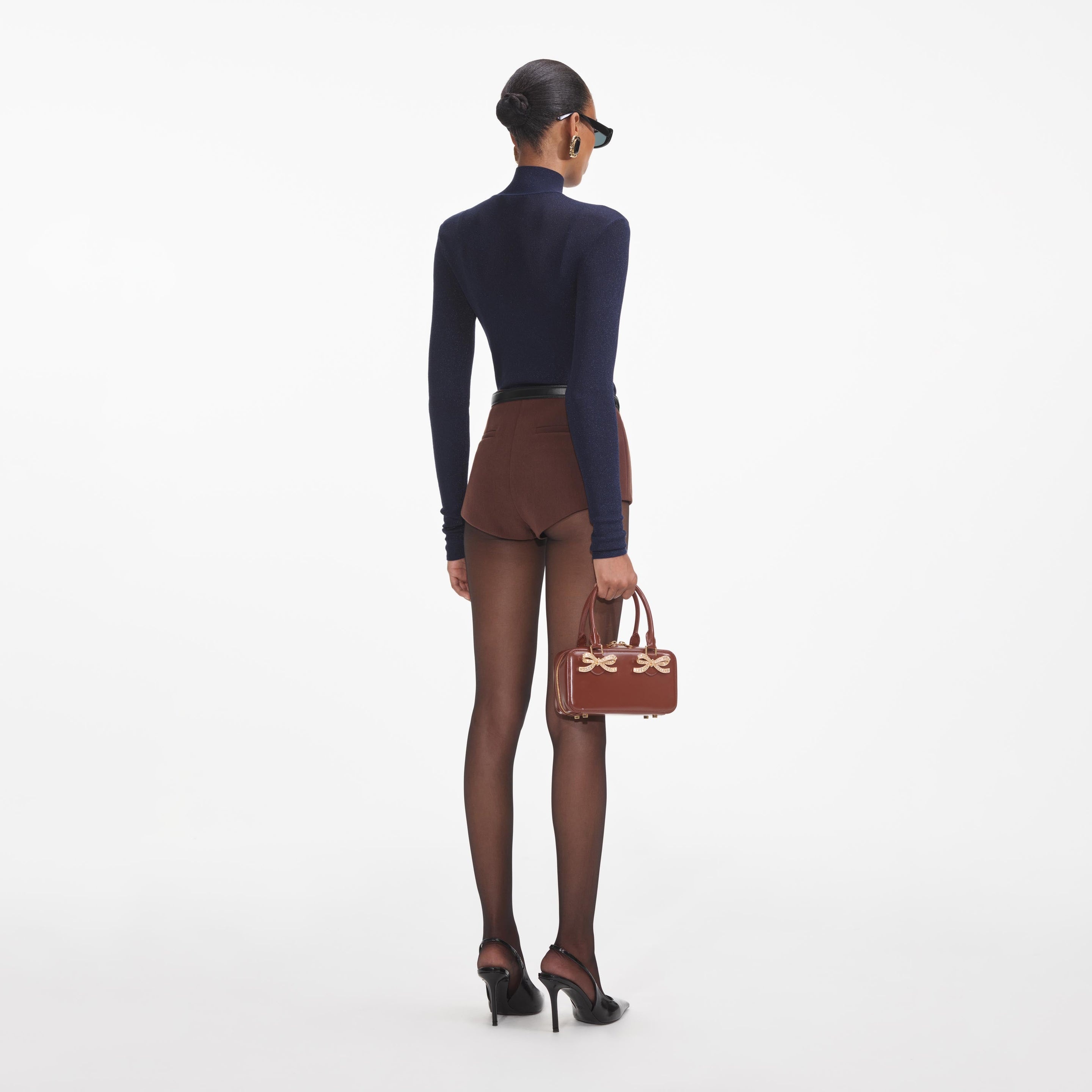 Brown Stretch Crepe Shorts - 3