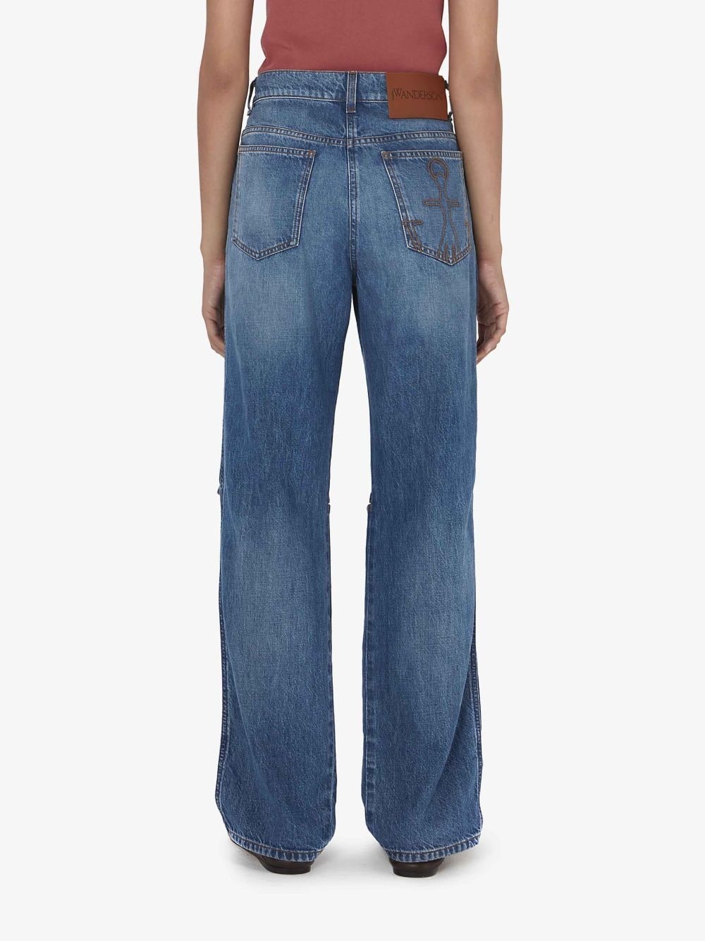 【送料&関税込】J.W. Anderson High-waisted Leather Bootcut T Bootcut track pants in blue - JW Anderson | Mytheresa