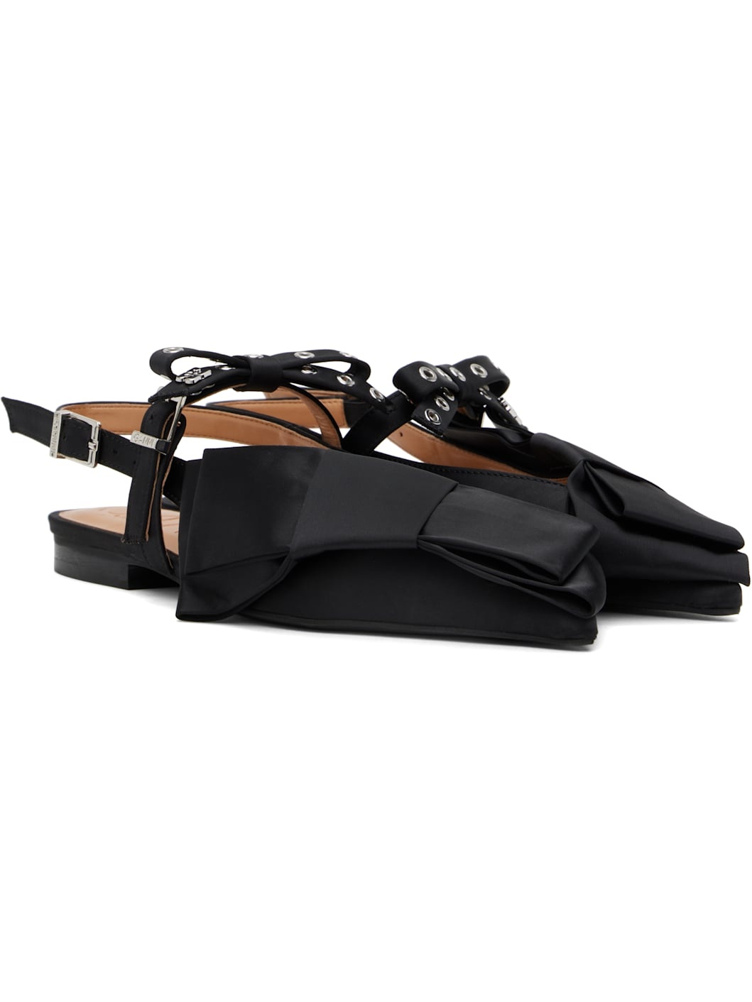 Black Big Bow Slingback Flats - 4