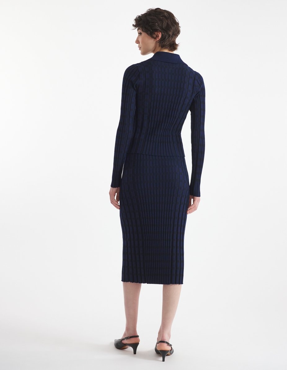 CHECKED RIBBED MIDI SKIRT - 5
