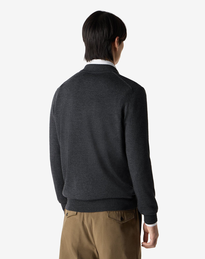 Anthracite grey button-up merino wool polo shirt 3