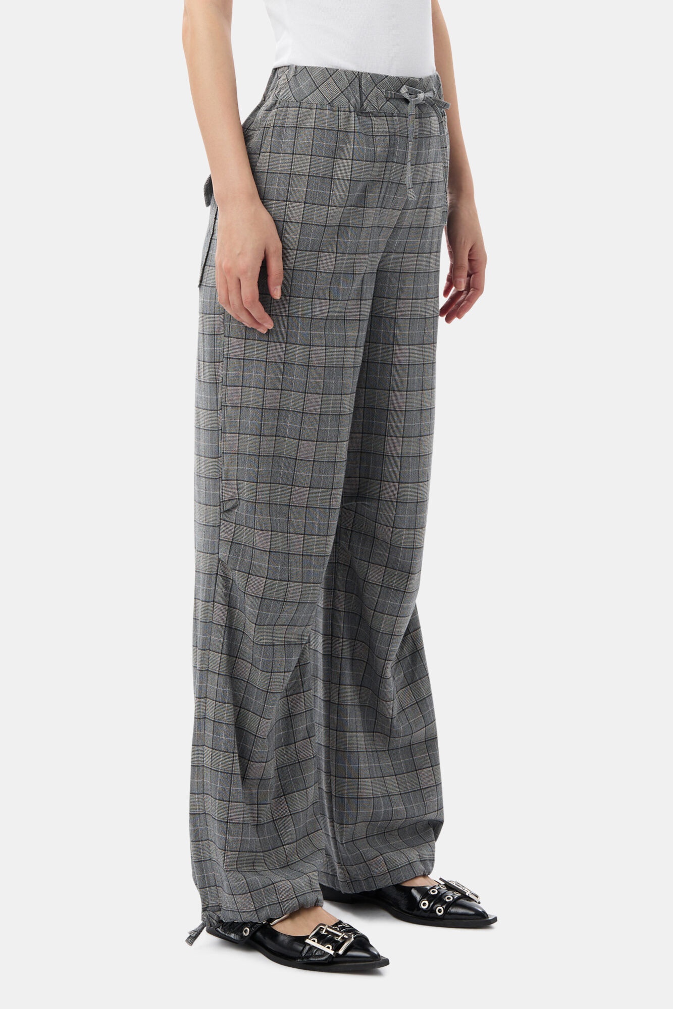GANNI X PALOMA ELSESSER CHECK MIX DRAWSTRING TROUSERS - 7