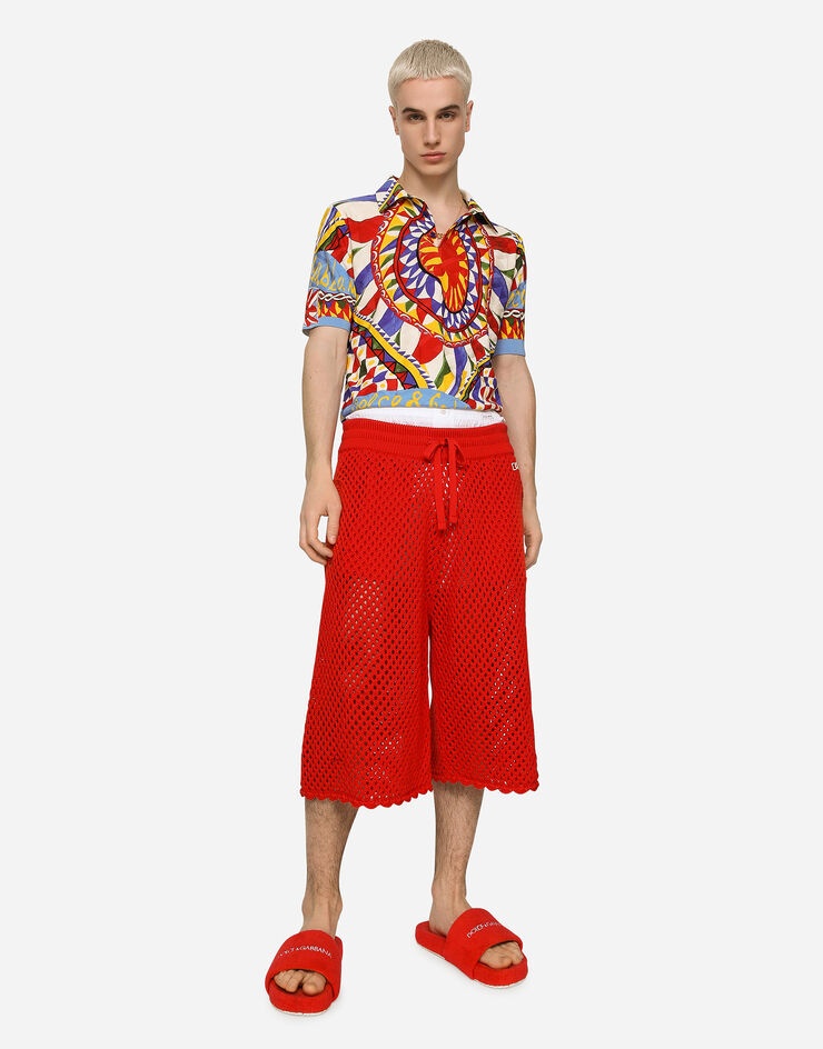Mesh-look cotton knit jogging shorts - 5
