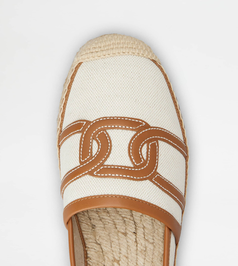 KATE SLIP-ONS IN CANVAS AND LEATHER - OFF WHITE, BROWN 5