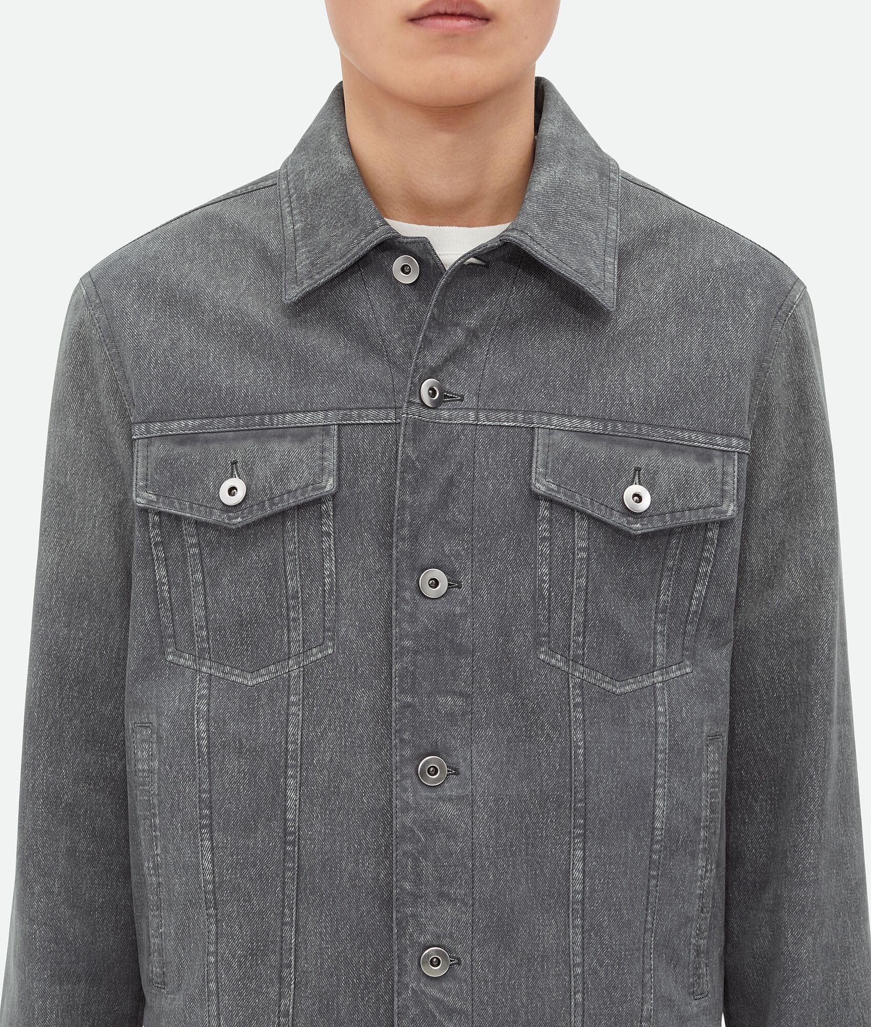 Printed Leather Denim Jacket - 4