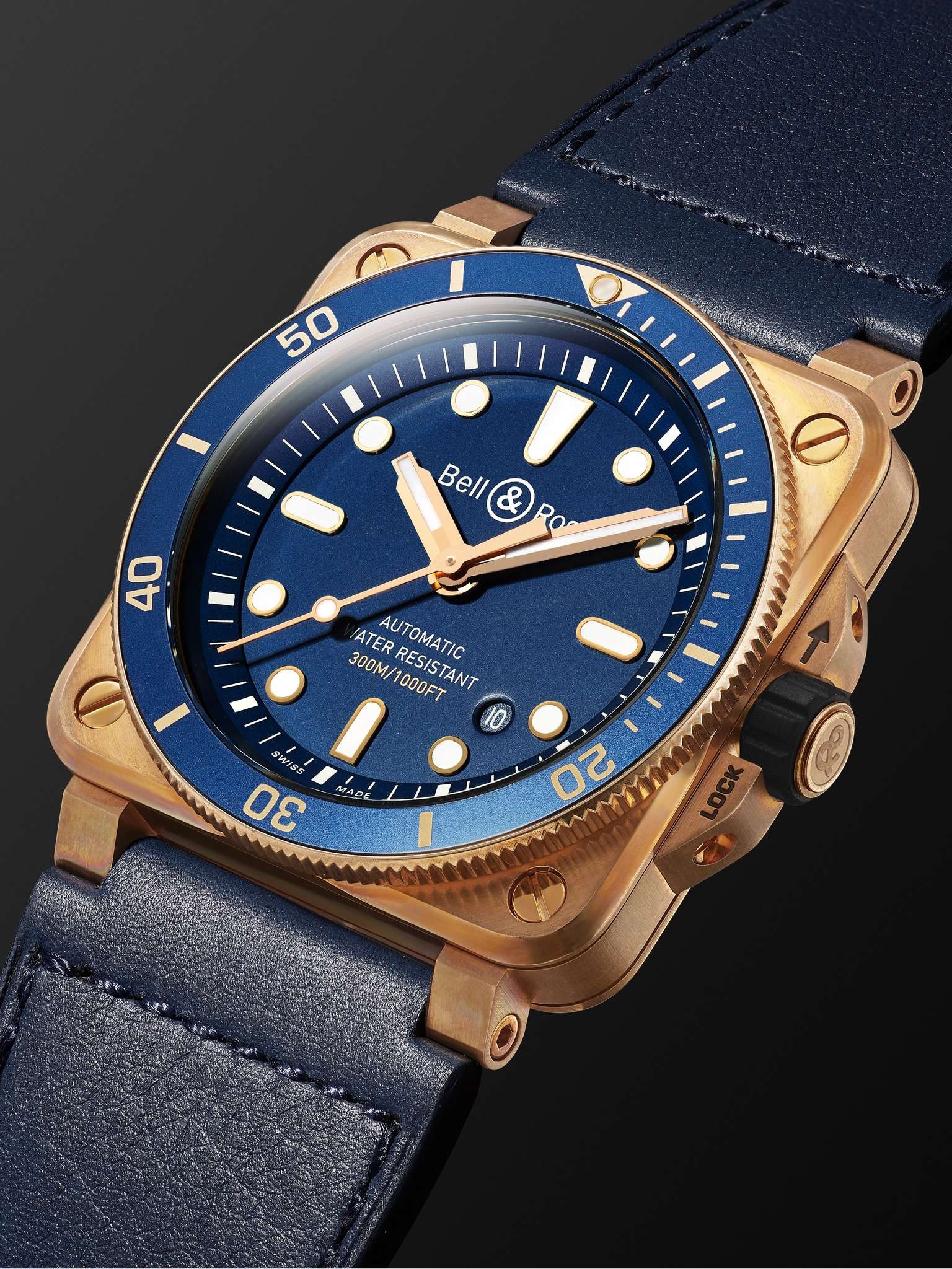 BR 03-92 Limited Edition Diver Blue Bronze Automatic 42mm Bronze and Leather Watch, Ref. No. BR0392- - 4