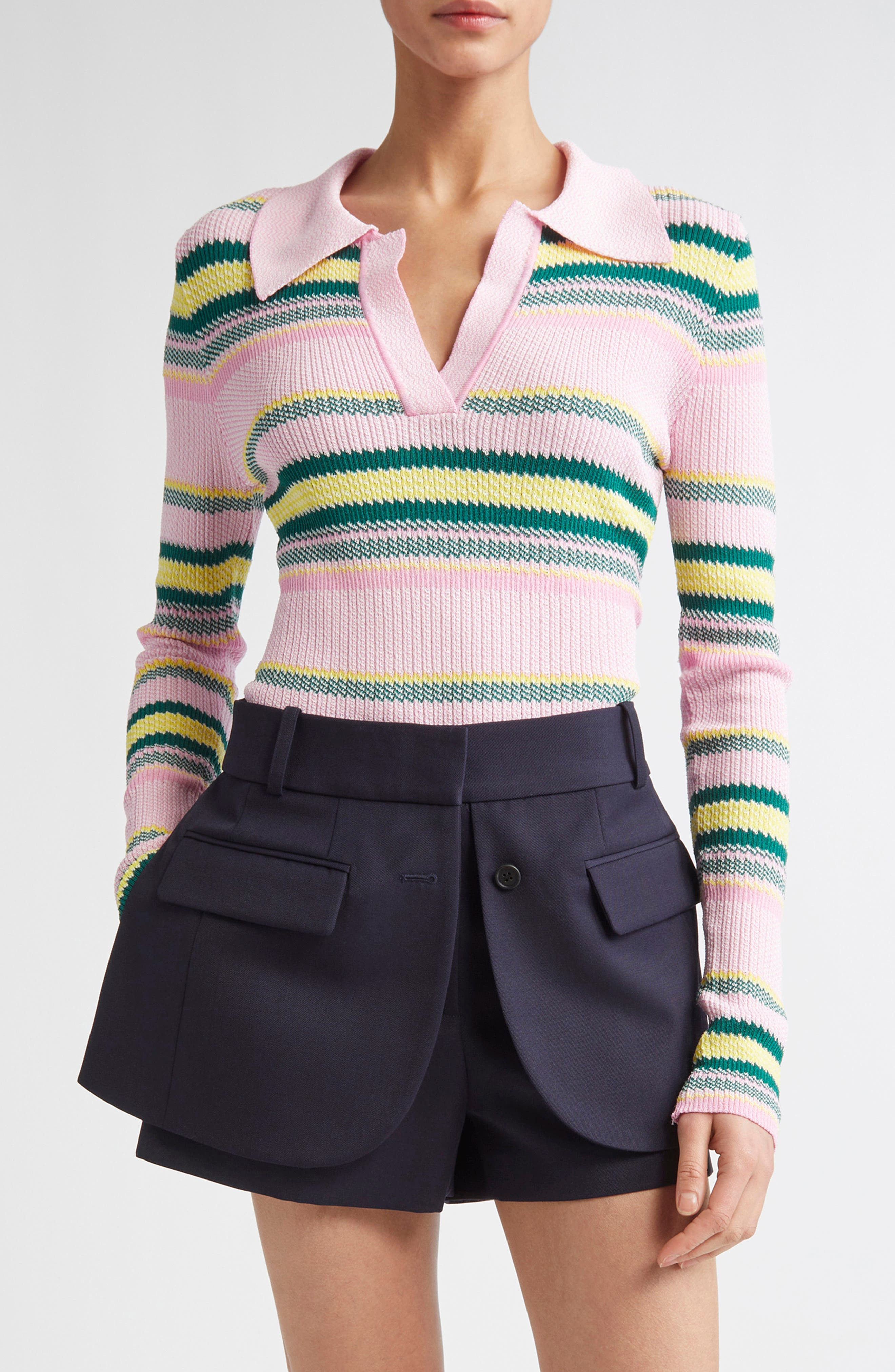 MONSE Stripe Jacquard Polo in Pink Stripe at Nordstrom - 1