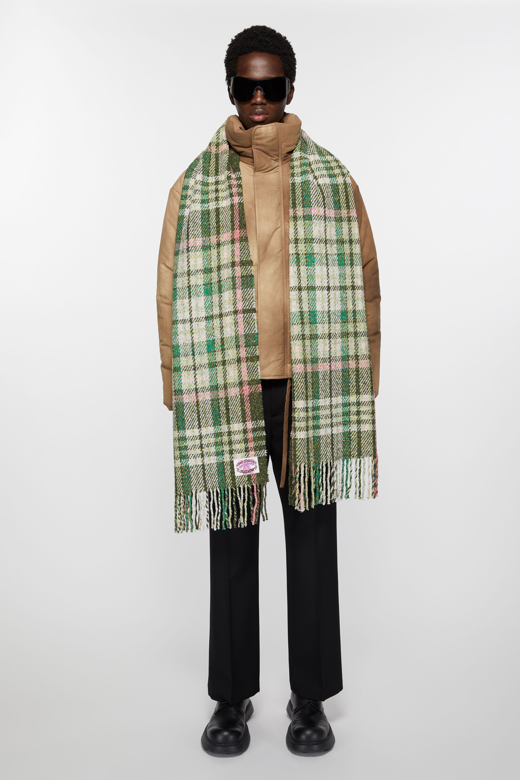 Plaid fringe scarf - Green - 3