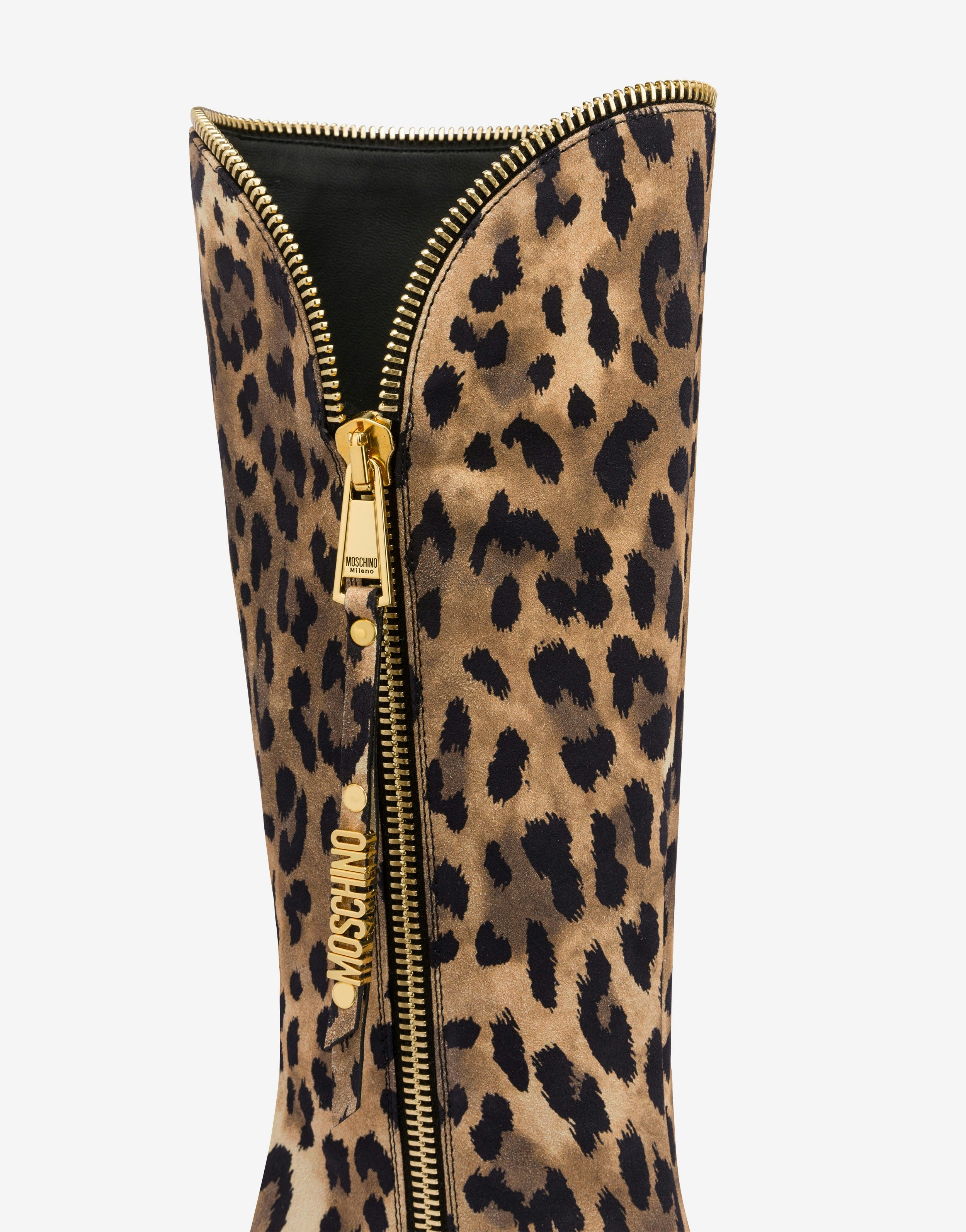 SUEDE BOOTS LEOPARD PRINT MOSCHINO ZIP - 4