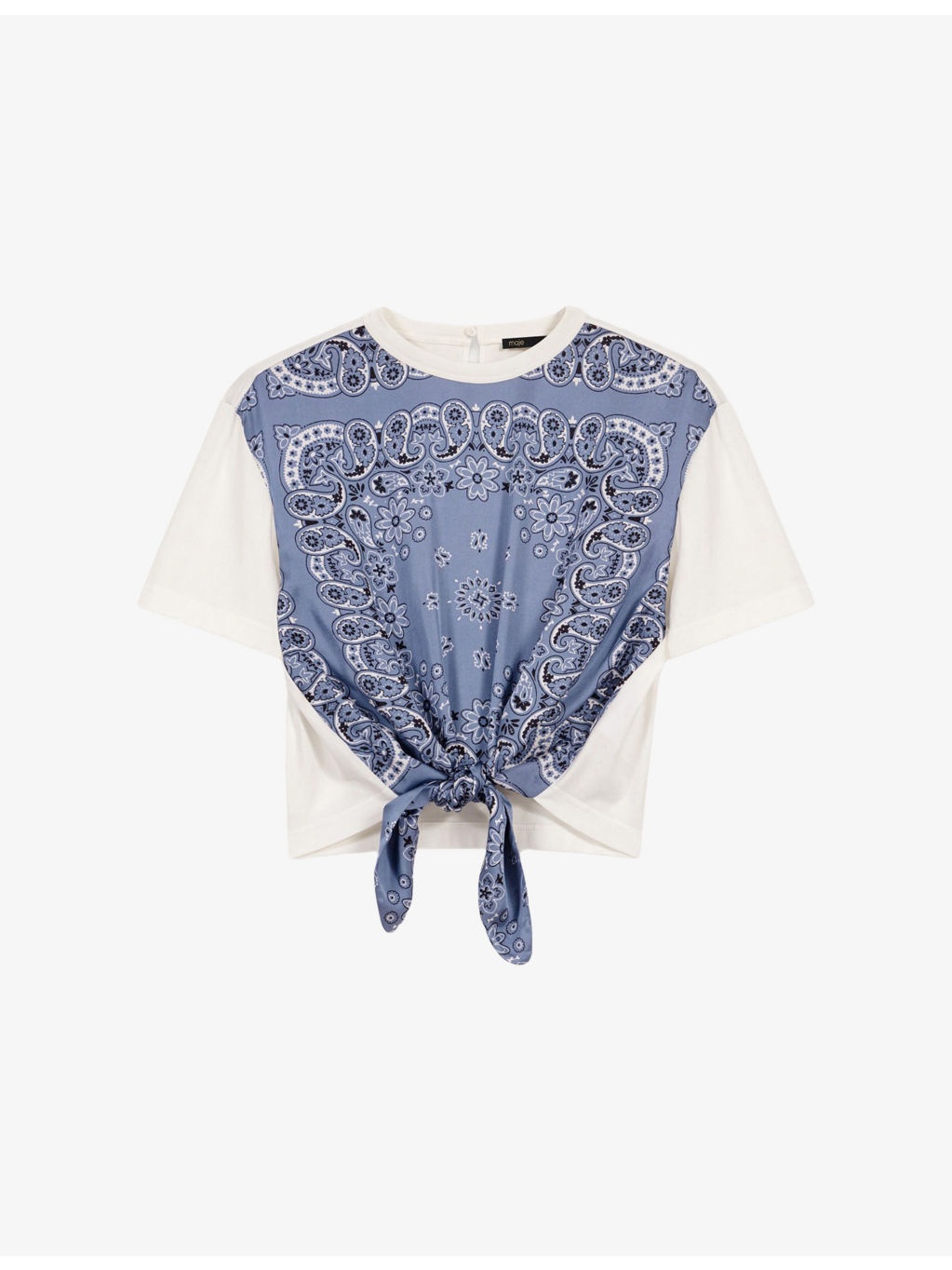 Bandana-Print Tie-Front Cotton T-Shirt - 1