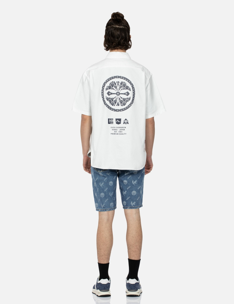 ALLOVER KAMON AND EAGLE PRINT DENIM SHORTS 5