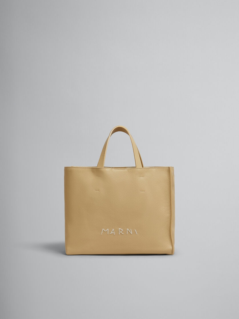 Marni BEIGE LEATHER MUSEO SOFT TOTE BAG WITH MARNI MENDING