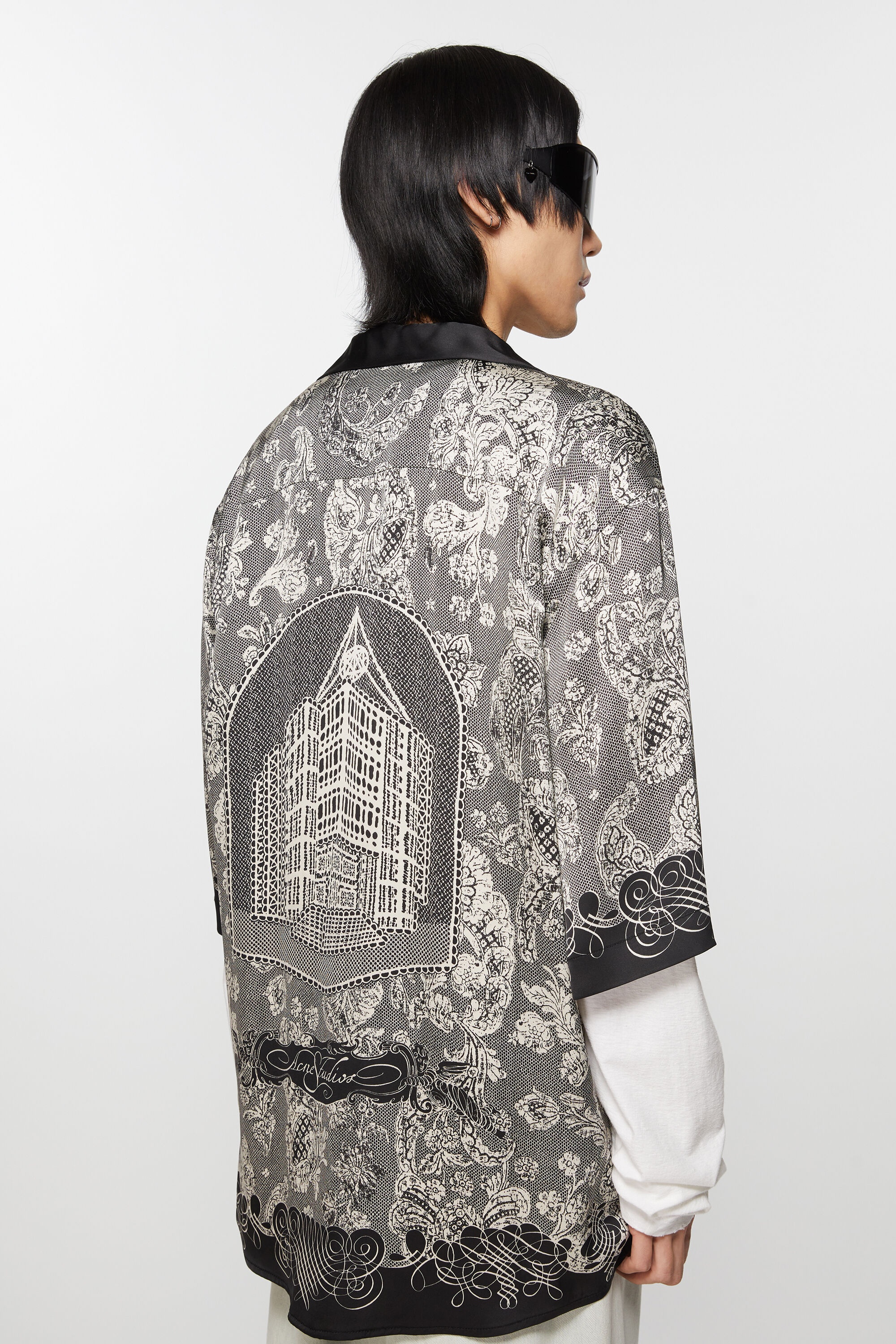 Print button-up shirt - Black/Ecru - 3