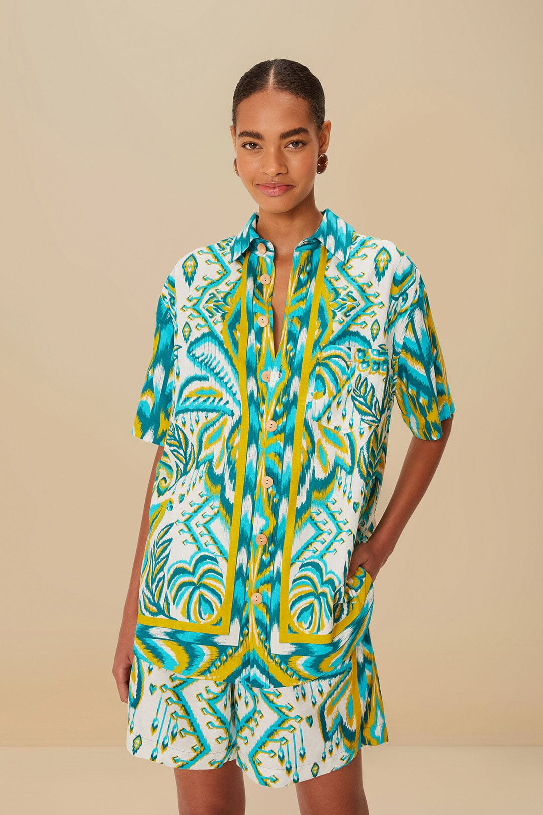 Sand Tropical Tapestry Lenzing™ Ecovero™ Euroflax™ Shorts - 2
