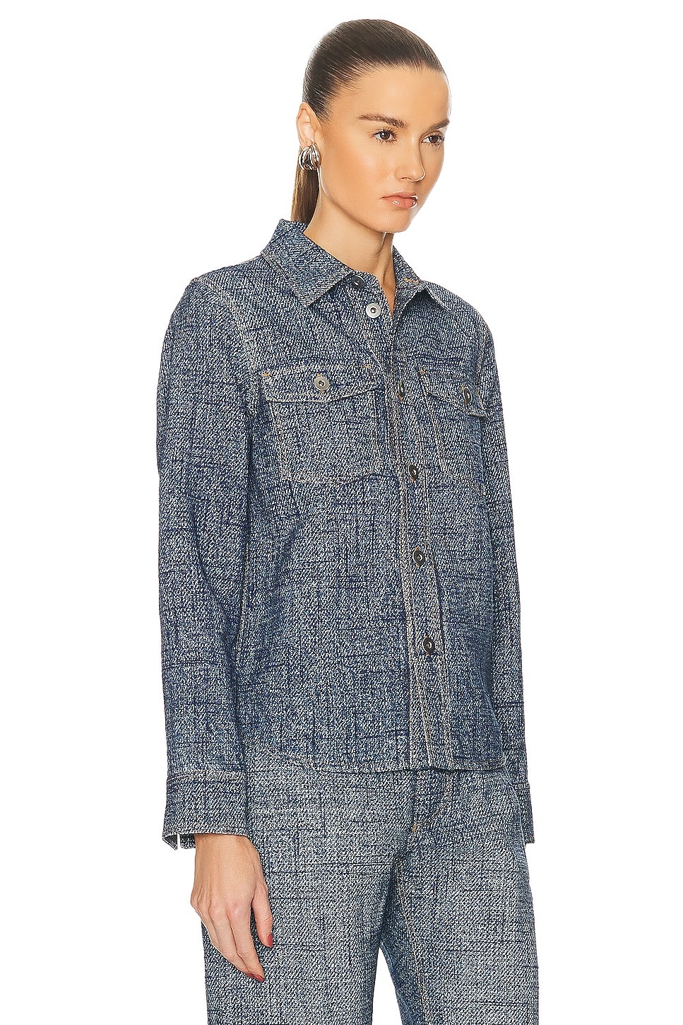 Enlarged Textured Denim Printed Shirt - 2