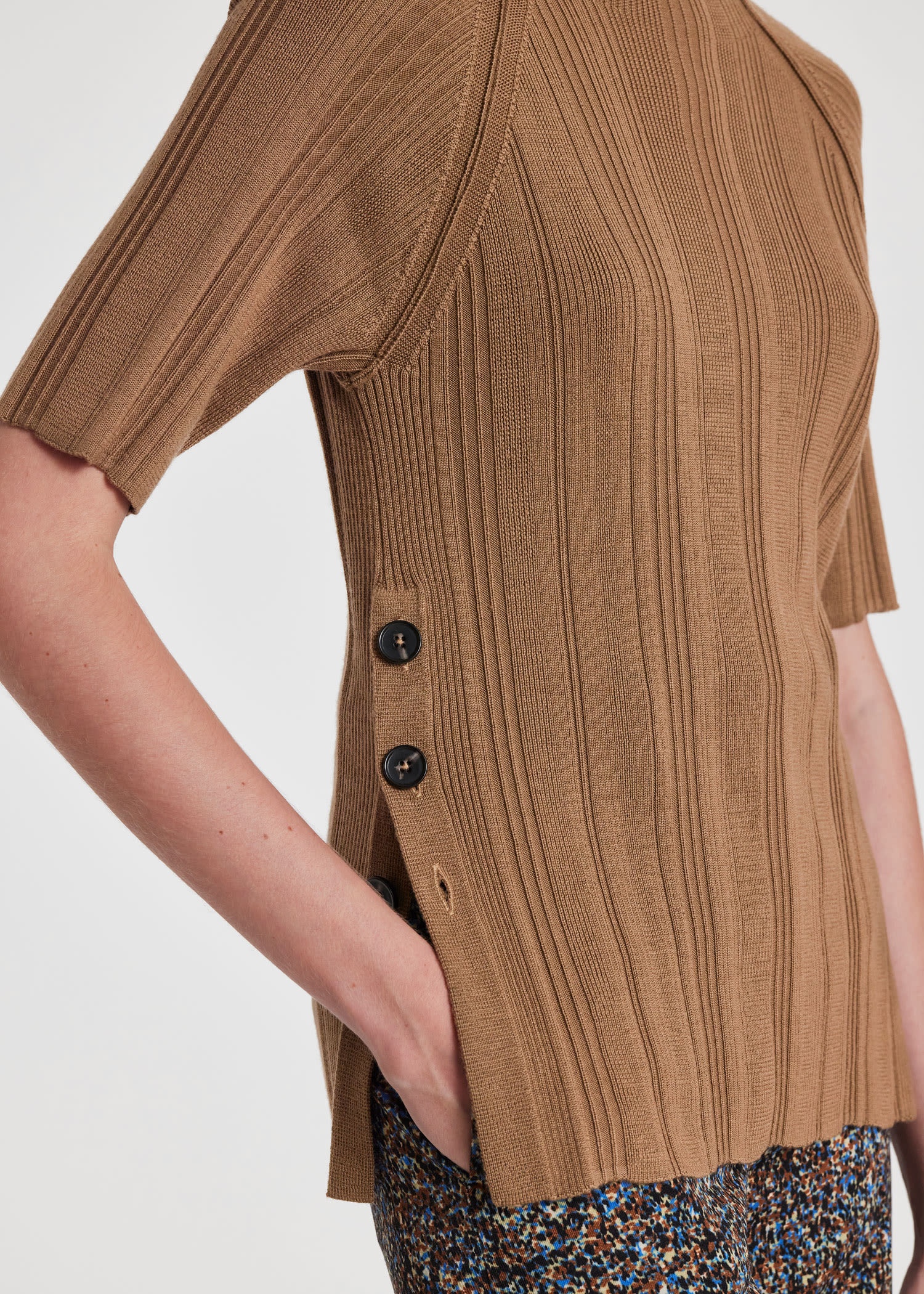 Camel 'Shadow Stripe' Knitted Funnel Neck Top - 6