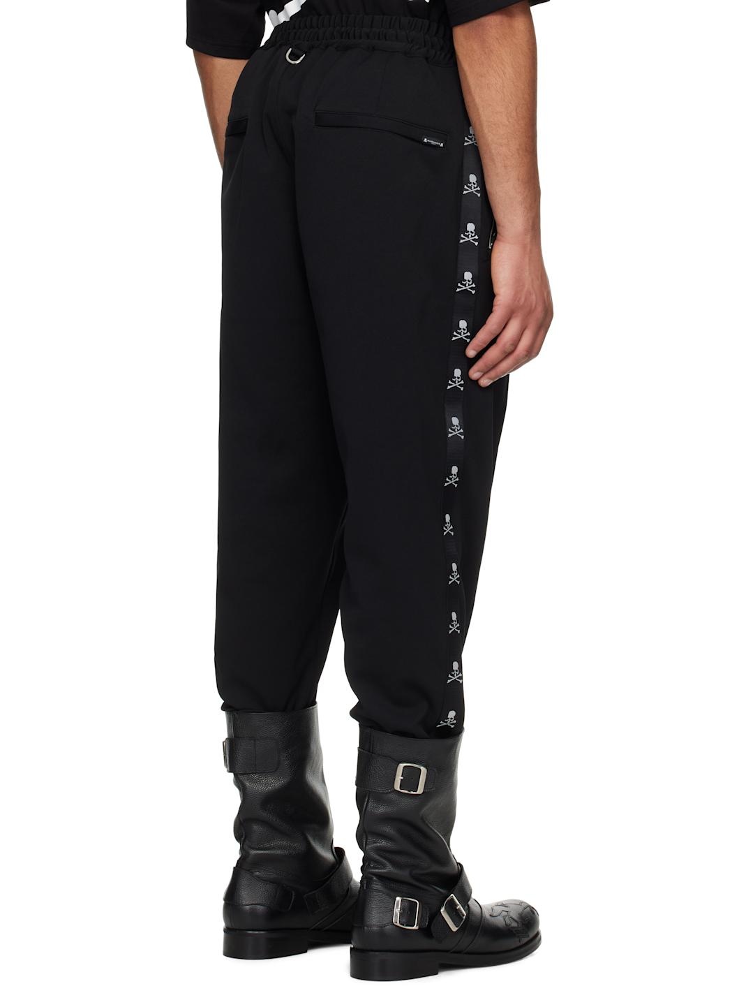 Black Regular Fit Skull Tape Jersey Tapered Sweatpants - 3