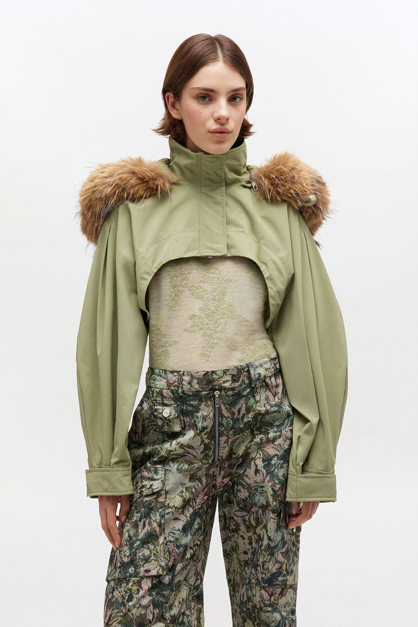 GREEN TRI-LAYER CROPPED JACKET - 2