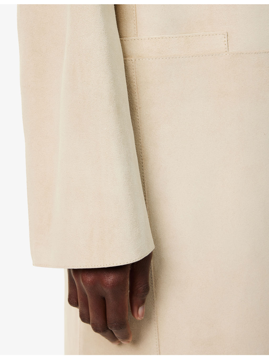 Collarless Relaxed-Fit Suede Coat - 5