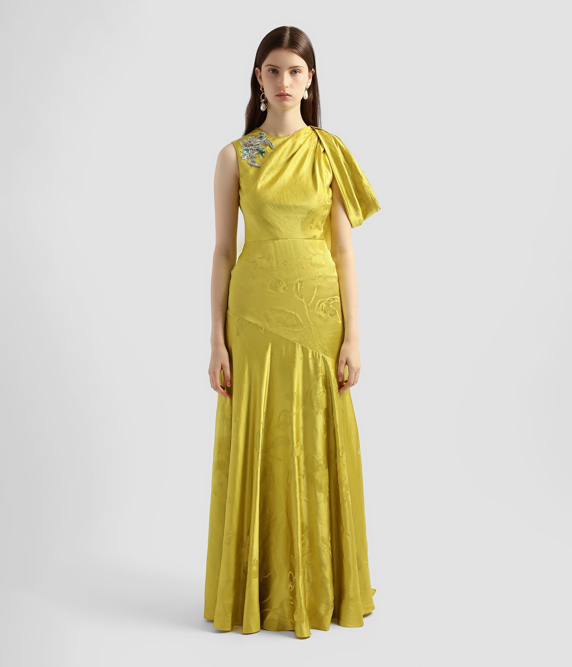 DRAPE SHOULDER DETAIL GOWN - 2