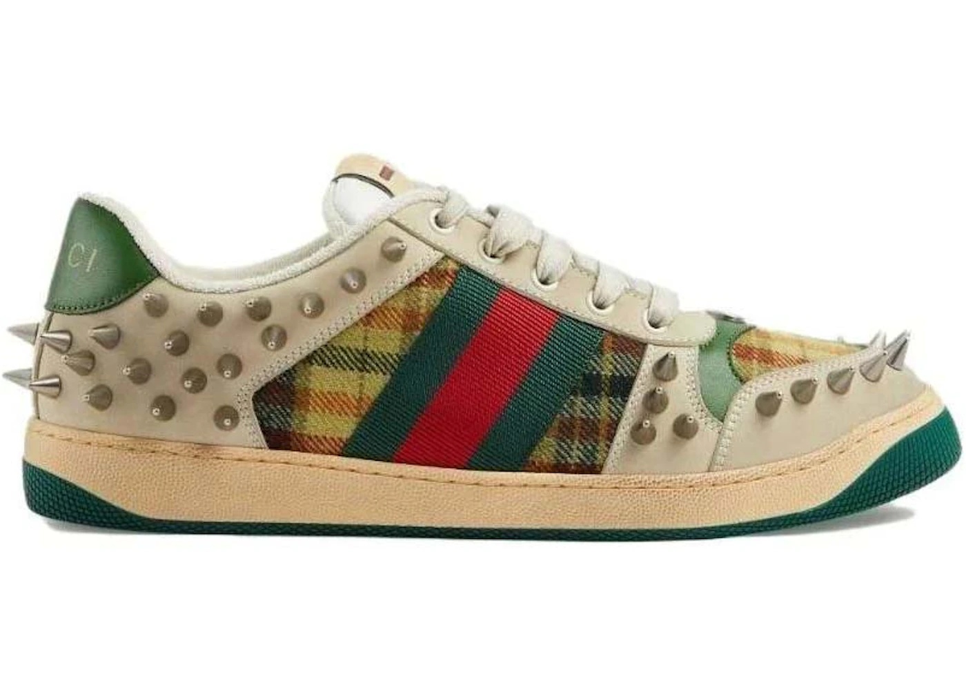 Gucci Screener GG Leather Sneaker Beige Metallic Silver Green - 1