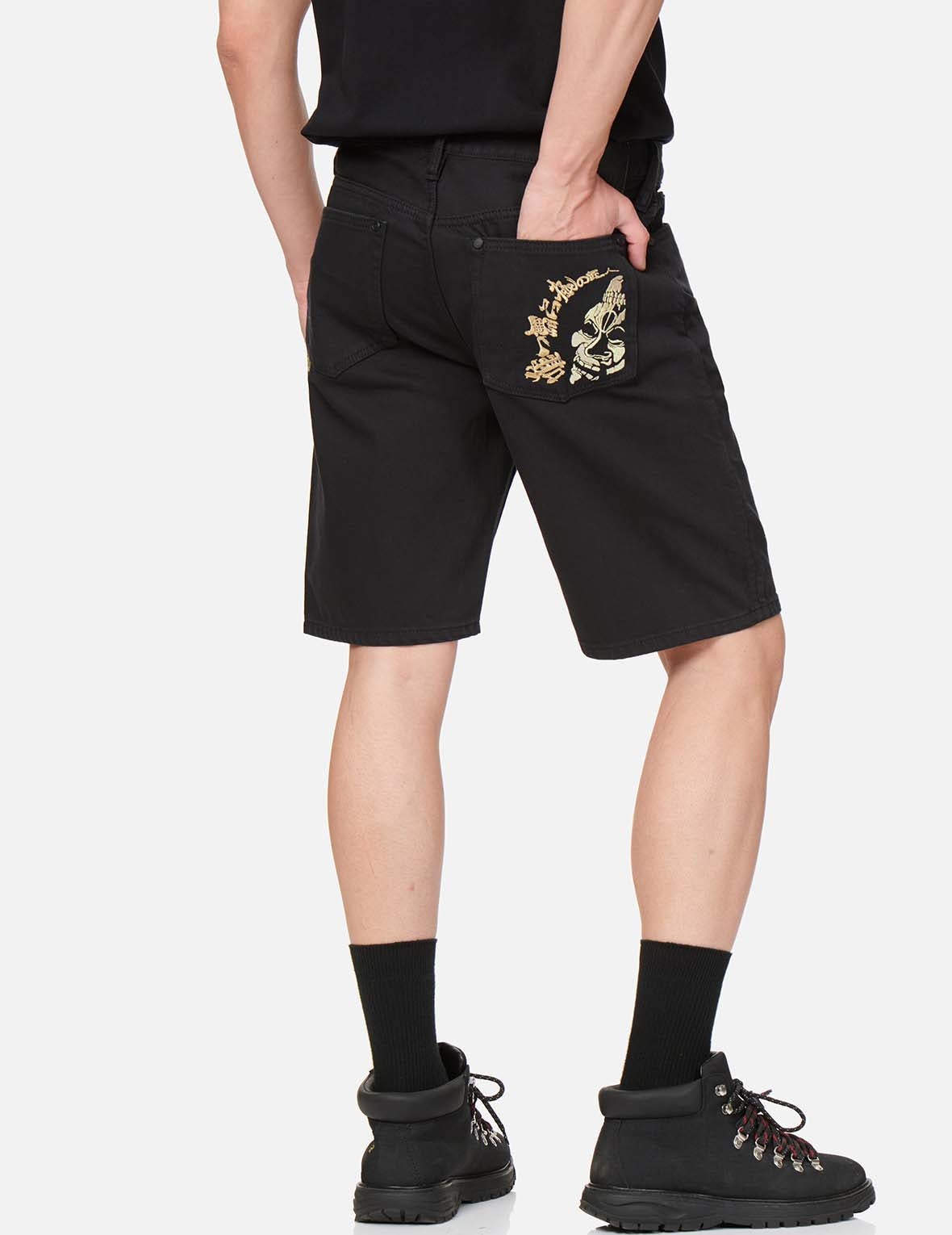 Hannya Skull Embroidered Denim Shorts - 7