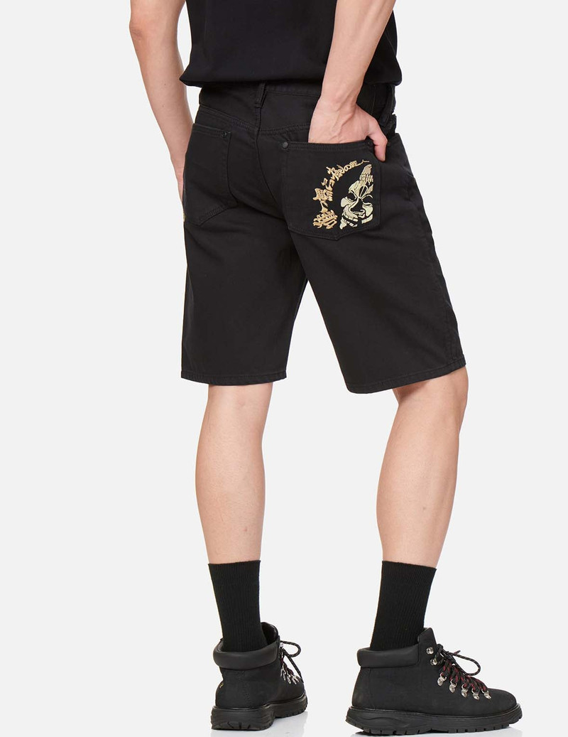 Hannya Skull Embroidered Denim Shorts 7