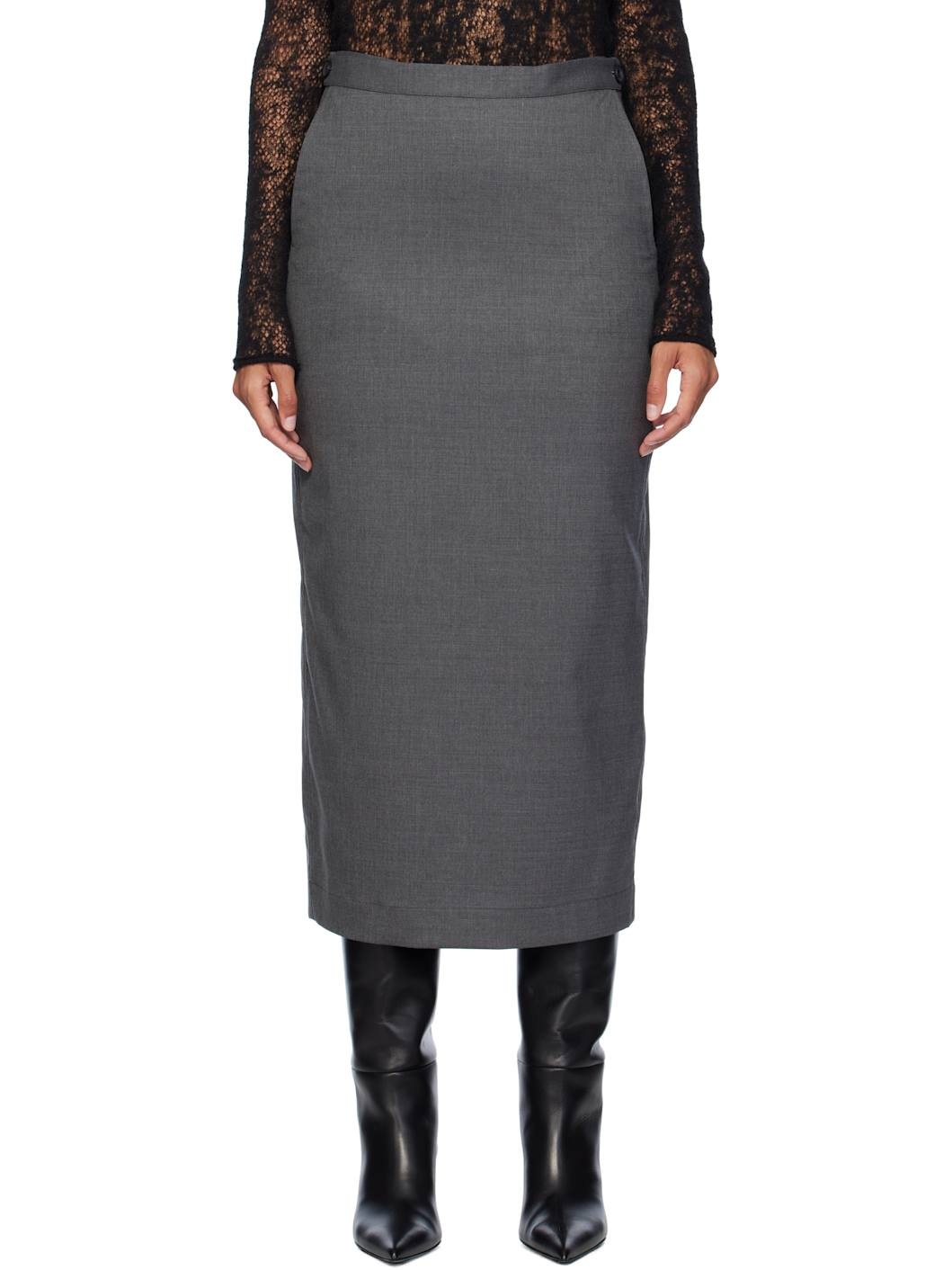 Gray Suiting Midi Skirt - 1