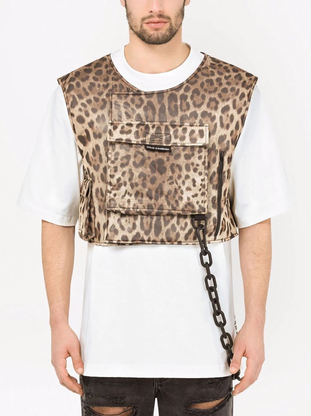 leopard-print silk vest - 3