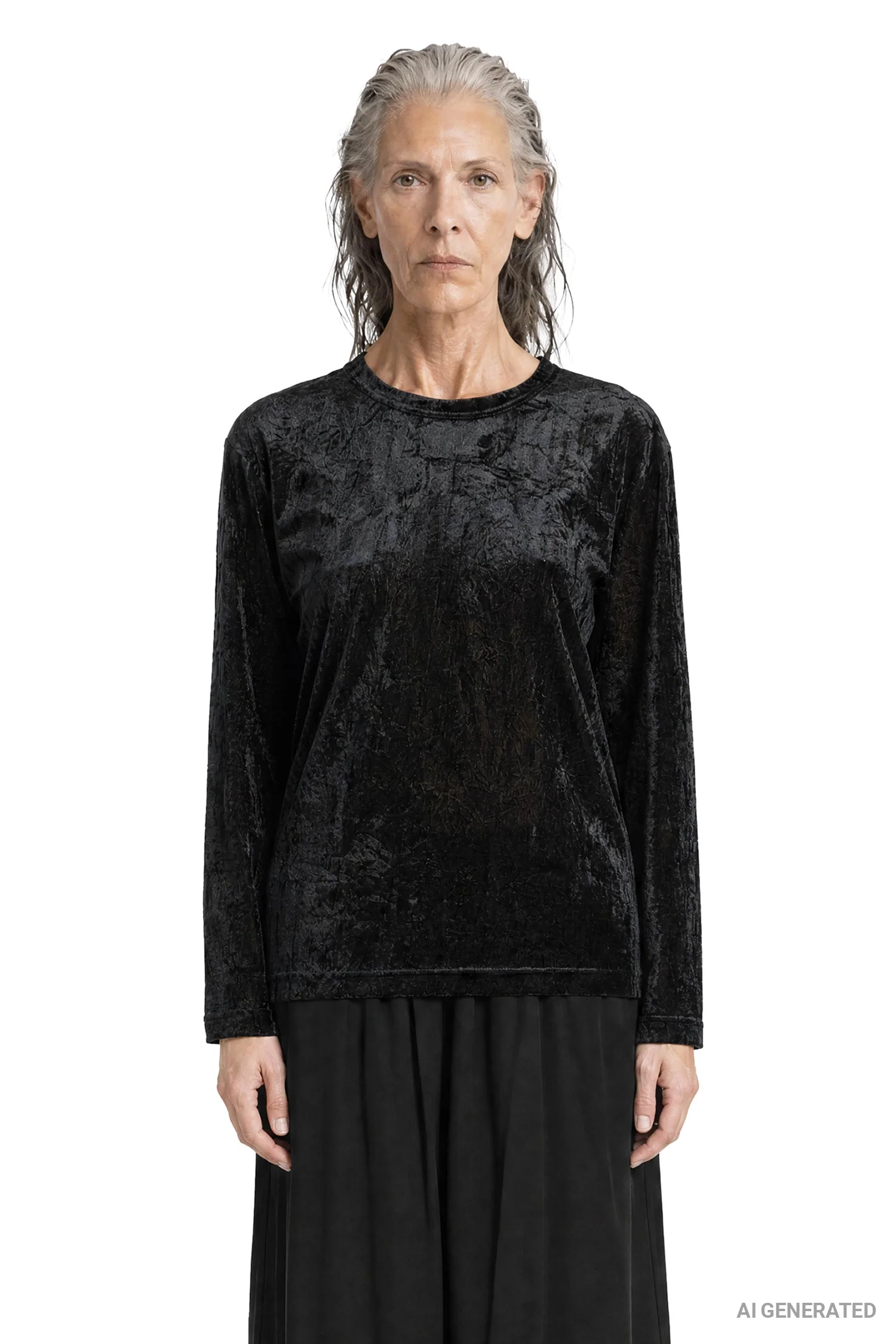 Coated Lace Long Sleeve Top - 1