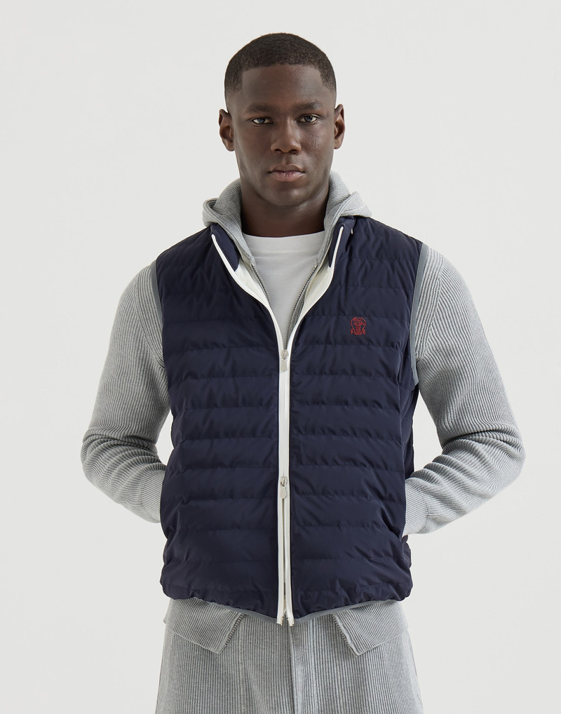 Bonded nylon down vest with logo and packable hood 2