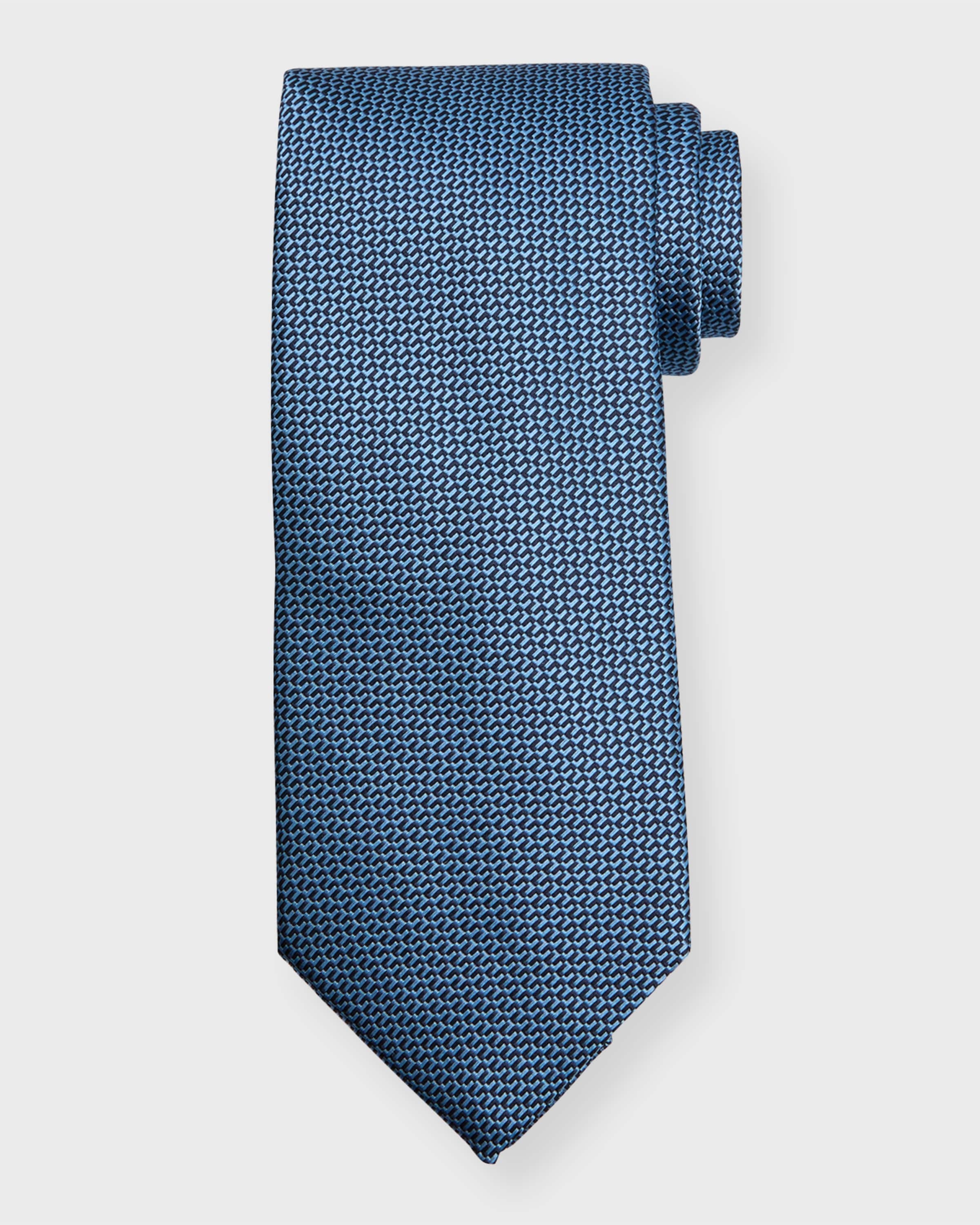 Men's Geometric Jacquard Silk Tie - 1