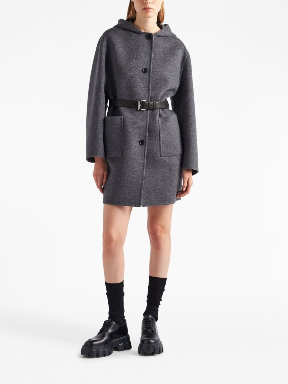 belted hooded wool coat - 2