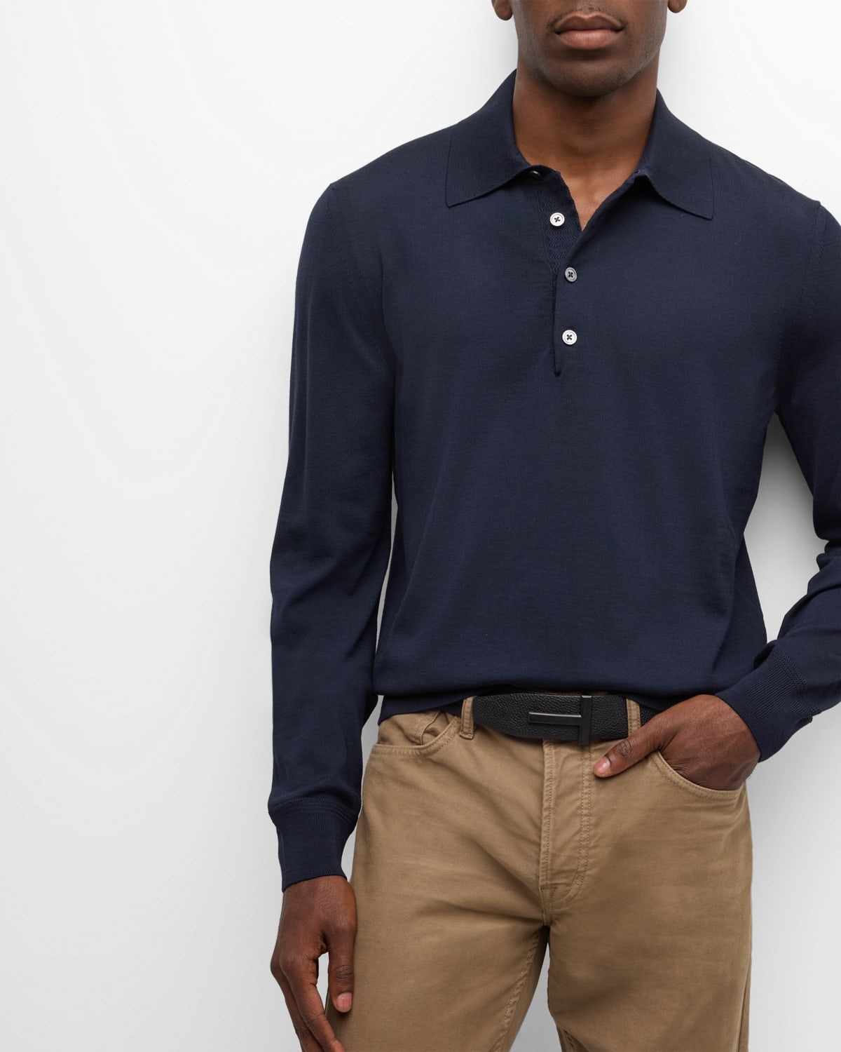 Men's Fine-Gauge Wool Polo Sweater - 5