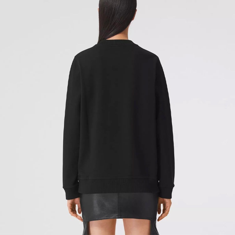 (WMNS) Burberry SS21 Pattern Embroidered Cotton Loose Sports Hoodie Black 80428831 - 5