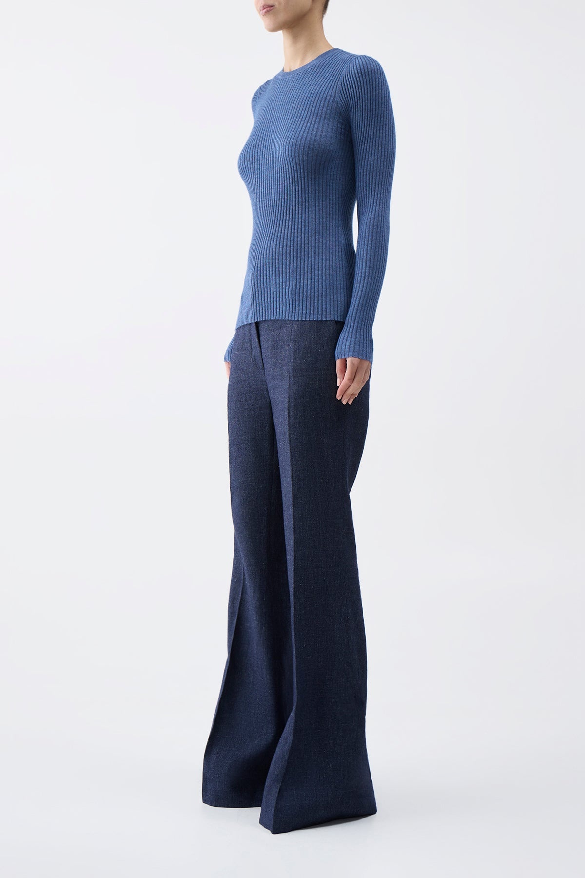 Browning Knit Sweater in Denim Blue Cashmere Silk - 3