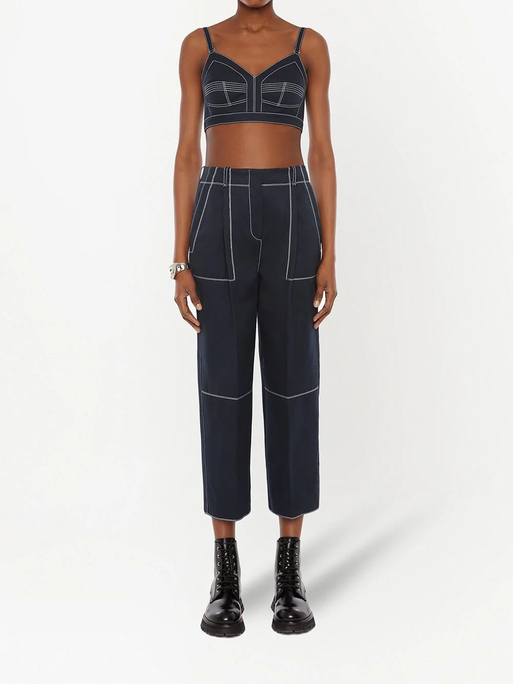 contrast-stitch crop top - 2