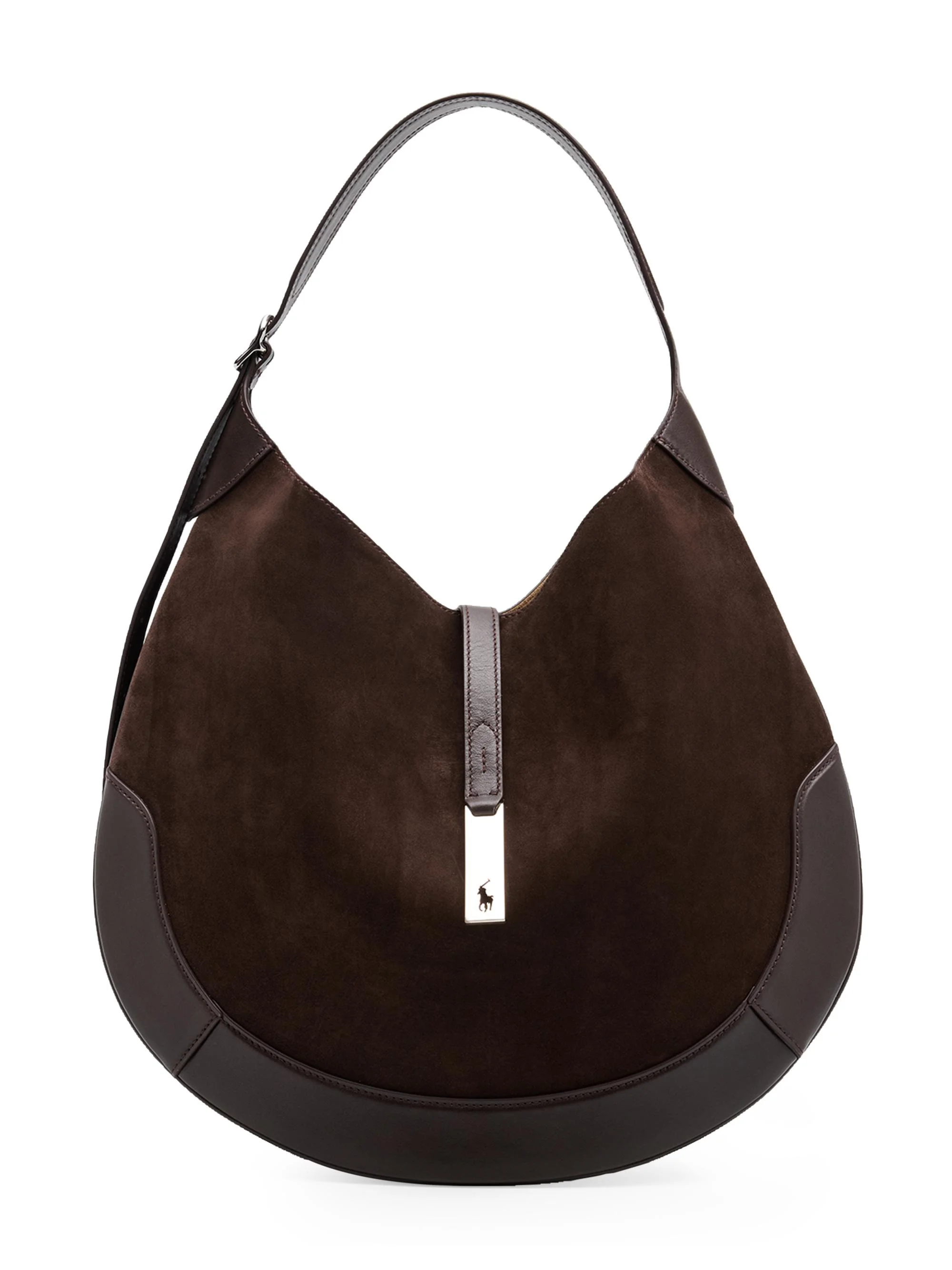 Women's Large Polo ID Suede Shoulder Bag - Chocolate Tobacco - 1