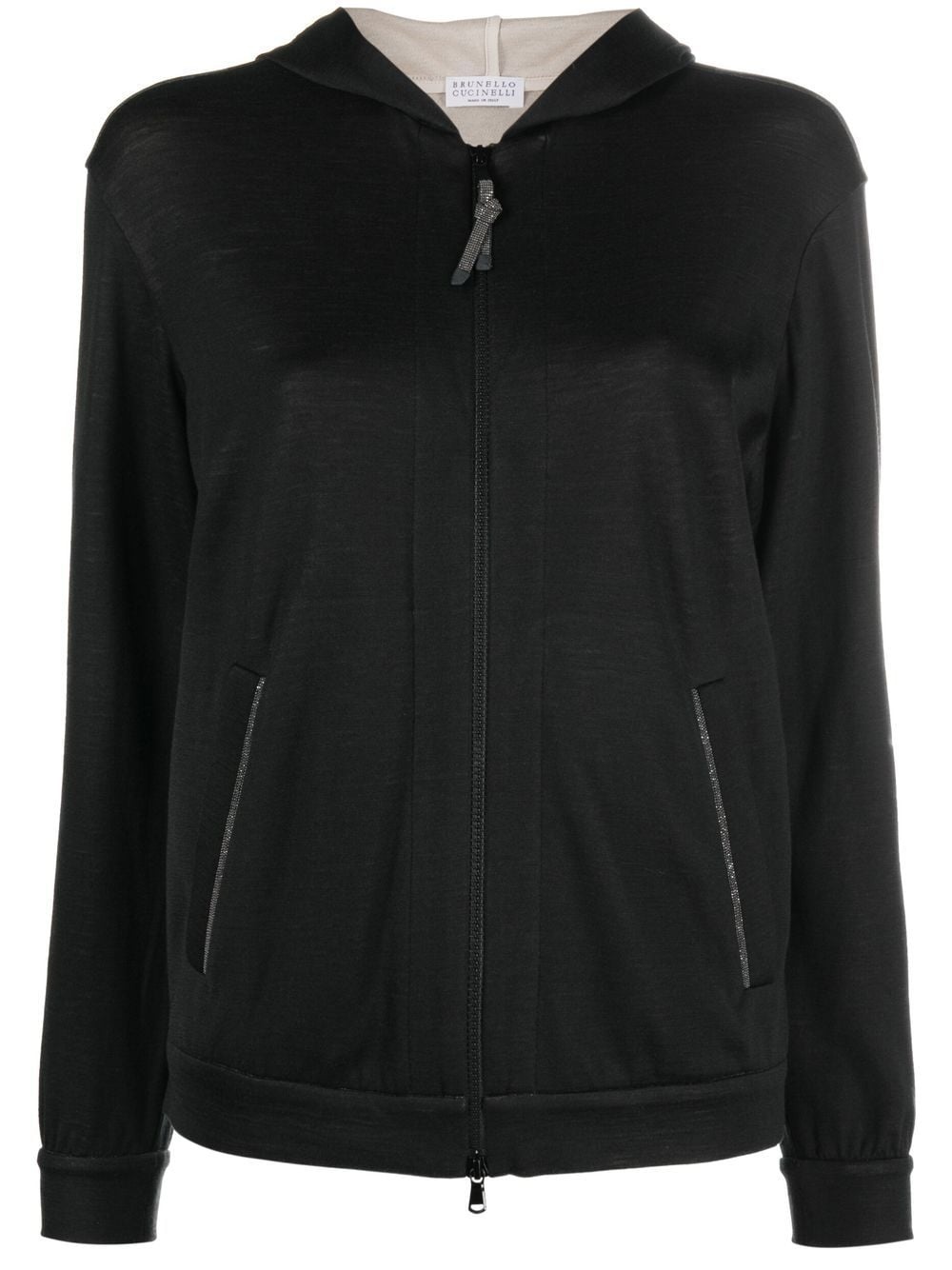 Monili-embellished zip-up hoodie - 1