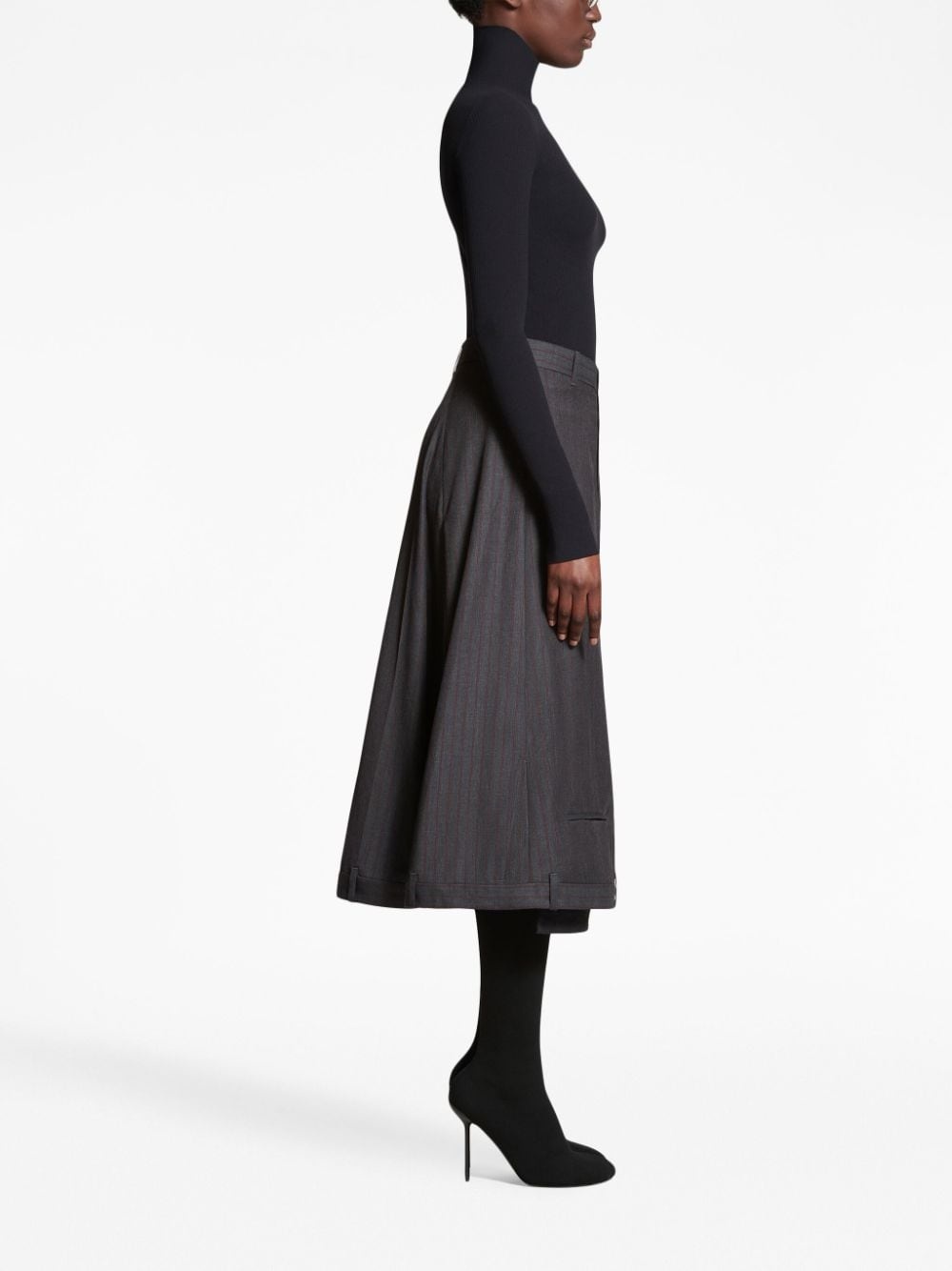 pinstripe-pattern midi wool skirt - 3